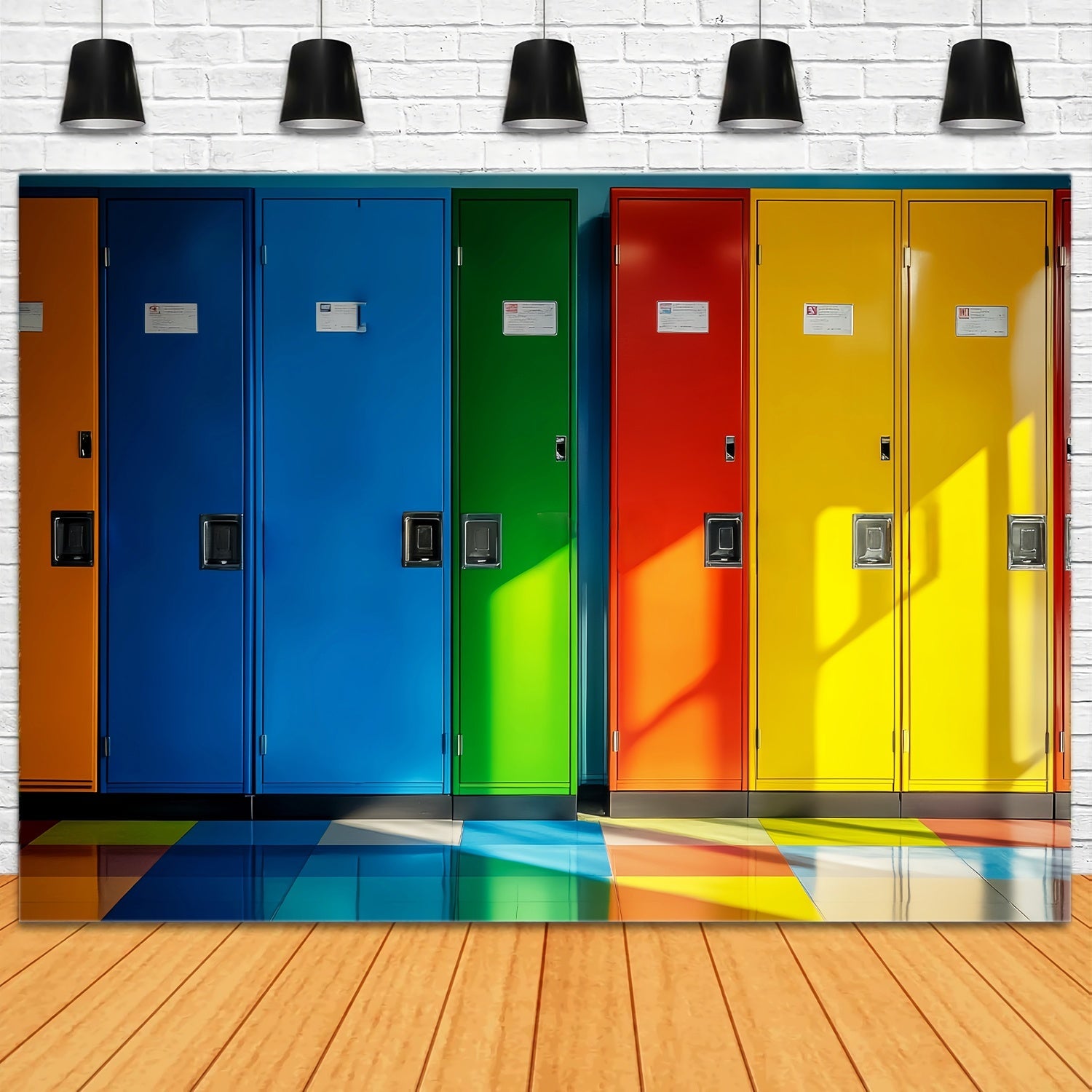 School Locker Backdrop Rainbow Color School Locker Row Back To School Backdrops UK LXX58-110