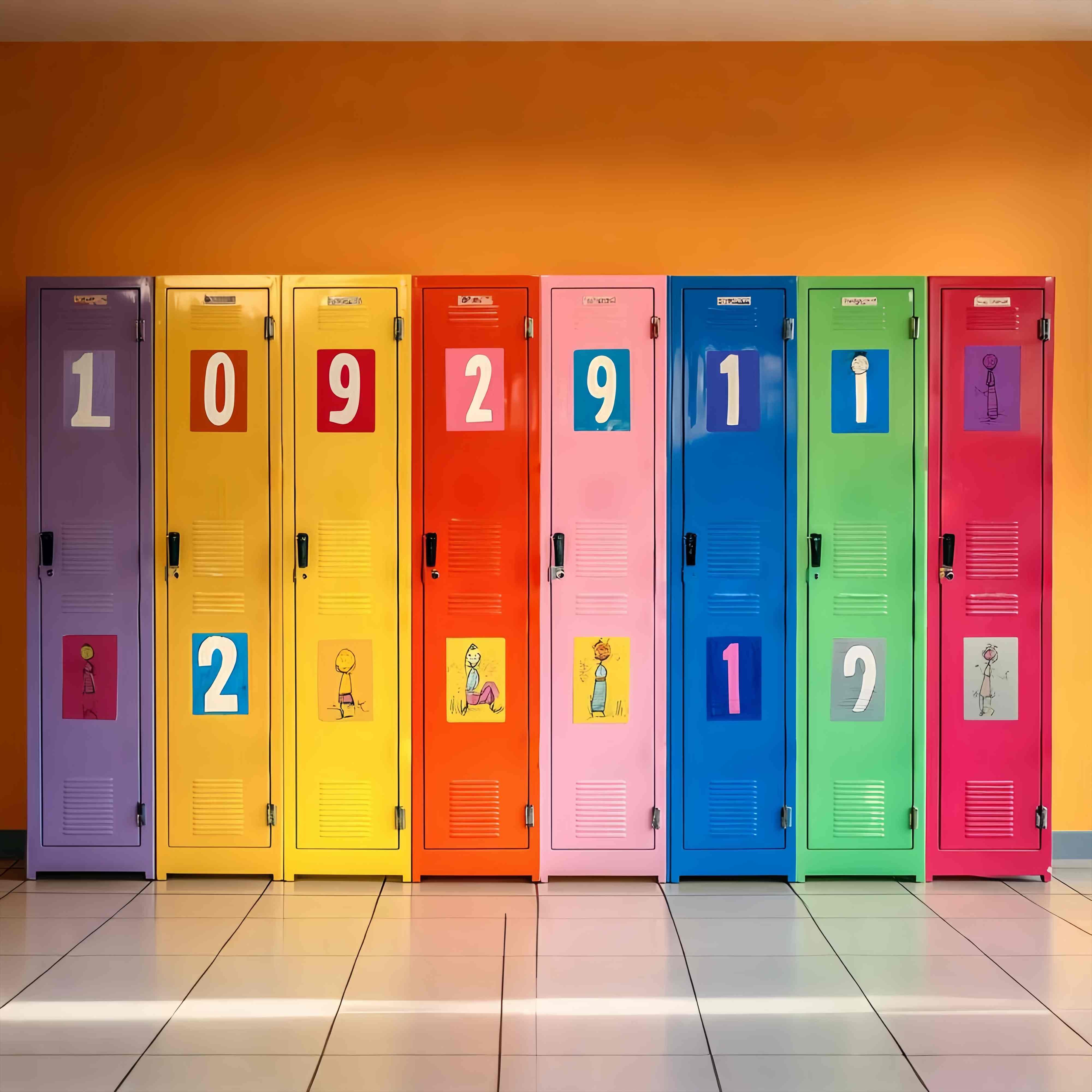 School Locker Backdrop Numbered Colorful Lockers Illustration Back To School Backdrop UK LXX58-111