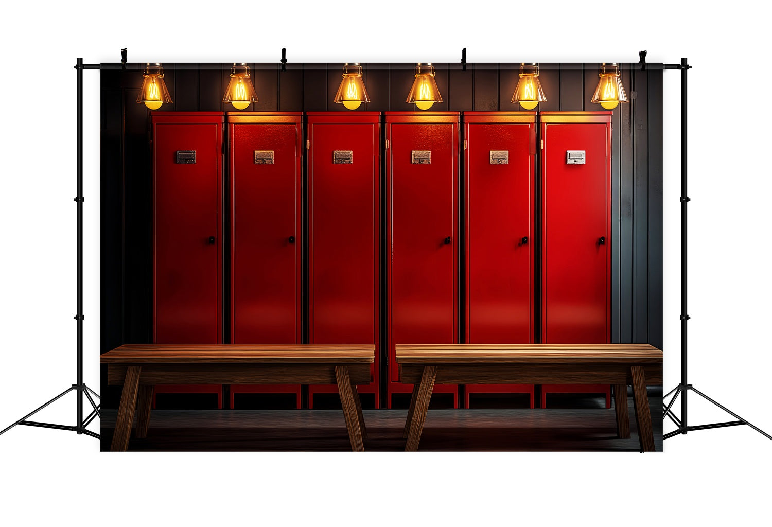 School Locker Backdrop Vintage Red Lockers Warm Lighting Back To School Photography Backdrops UK LXX58-112