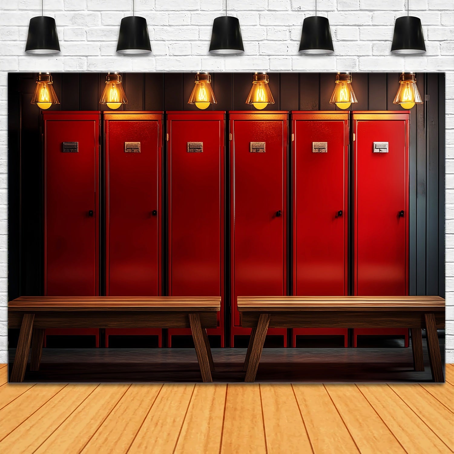 School Locker Backdrop Vintage Red Lockers Warm Lighting Back To School Photography Backdrops UK LXX58-112