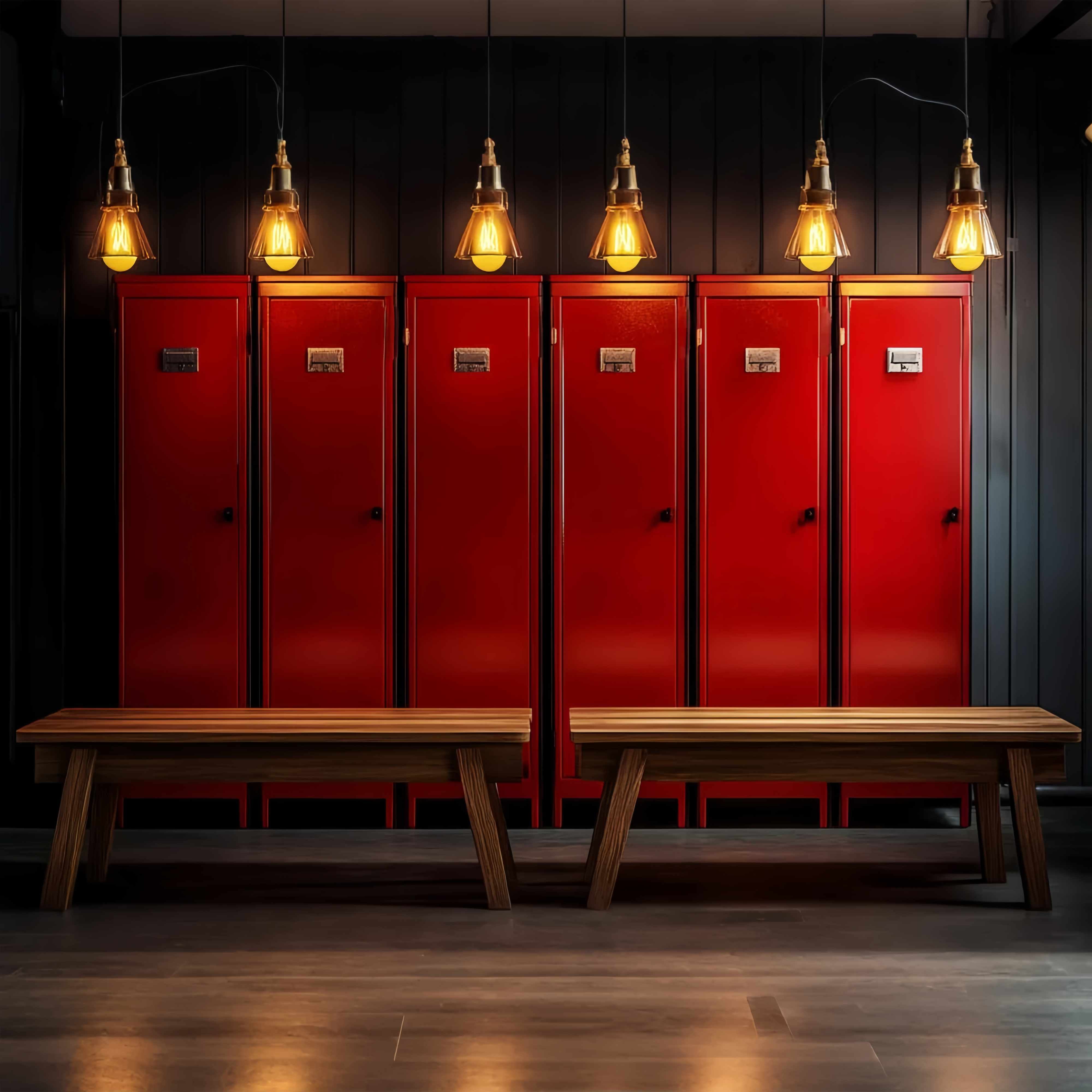 School Locker Backdrop Vintage Red Lockers Warm Lighting Back To School Photography Backdrops UK LXX58-112