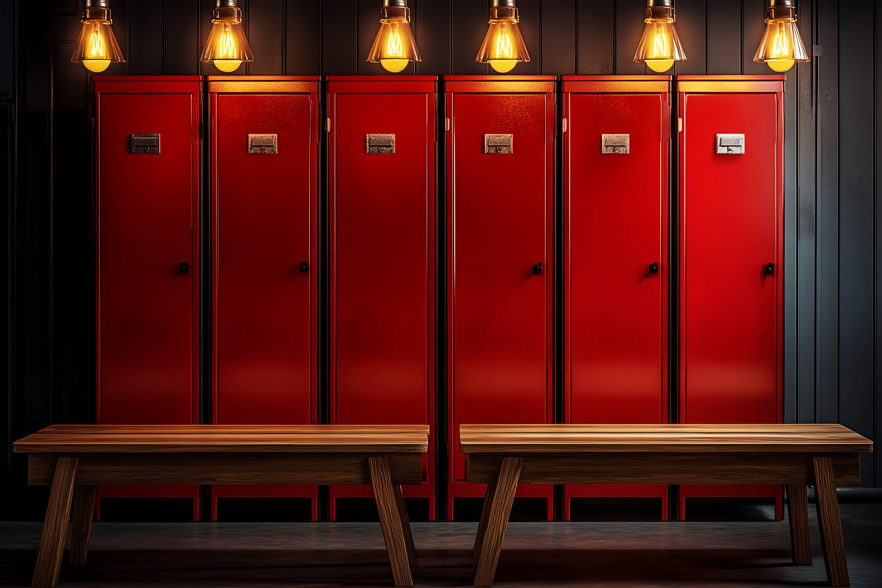 School Locker Backdrop Vintage Red Lockers Warm Lighting Back To School Photography Backdrops UK LXX58-112