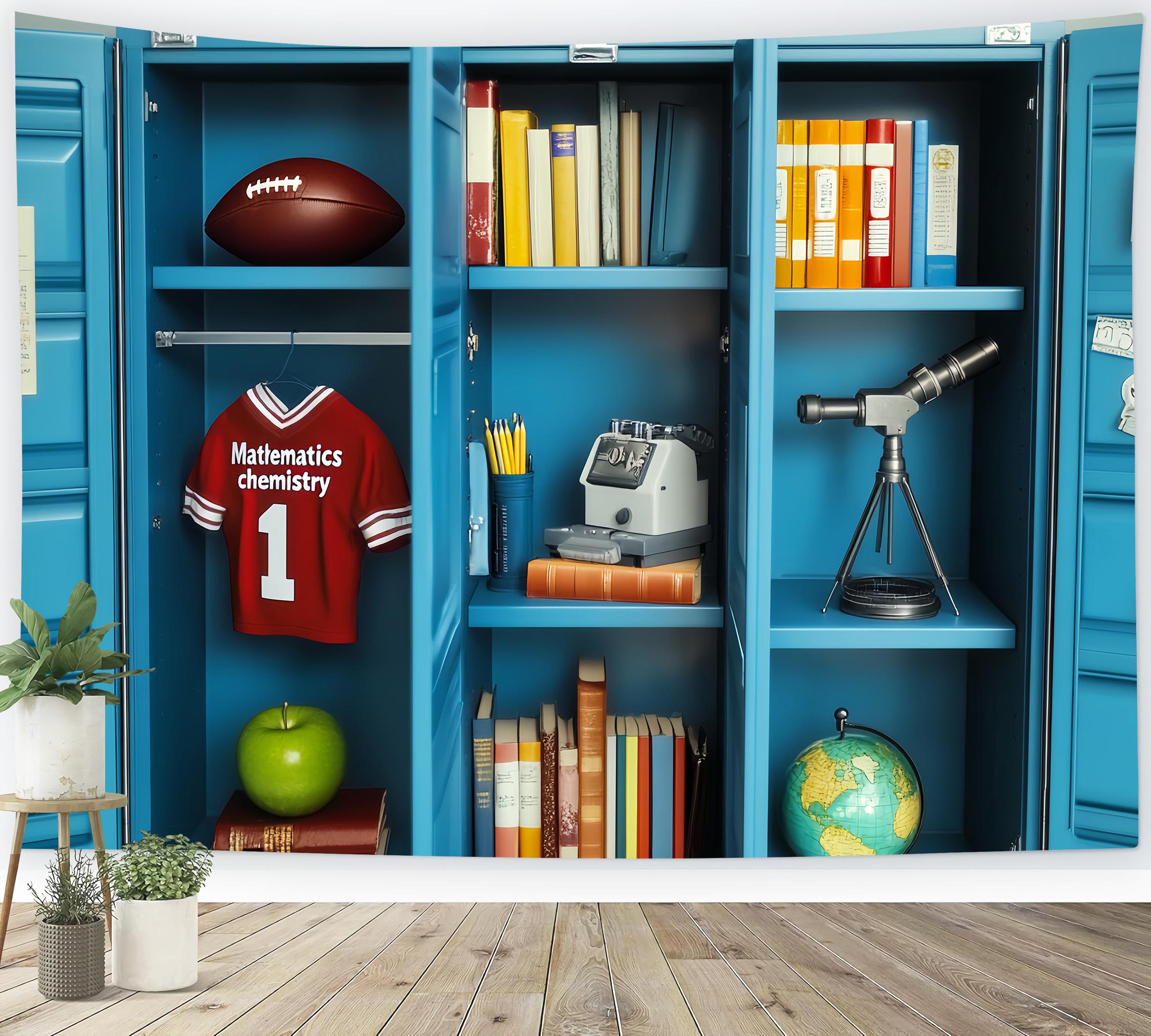 School Locker Backdrop Blue Locker Filled School Supplies Back To School Photography Backdrops UK LXX58-114