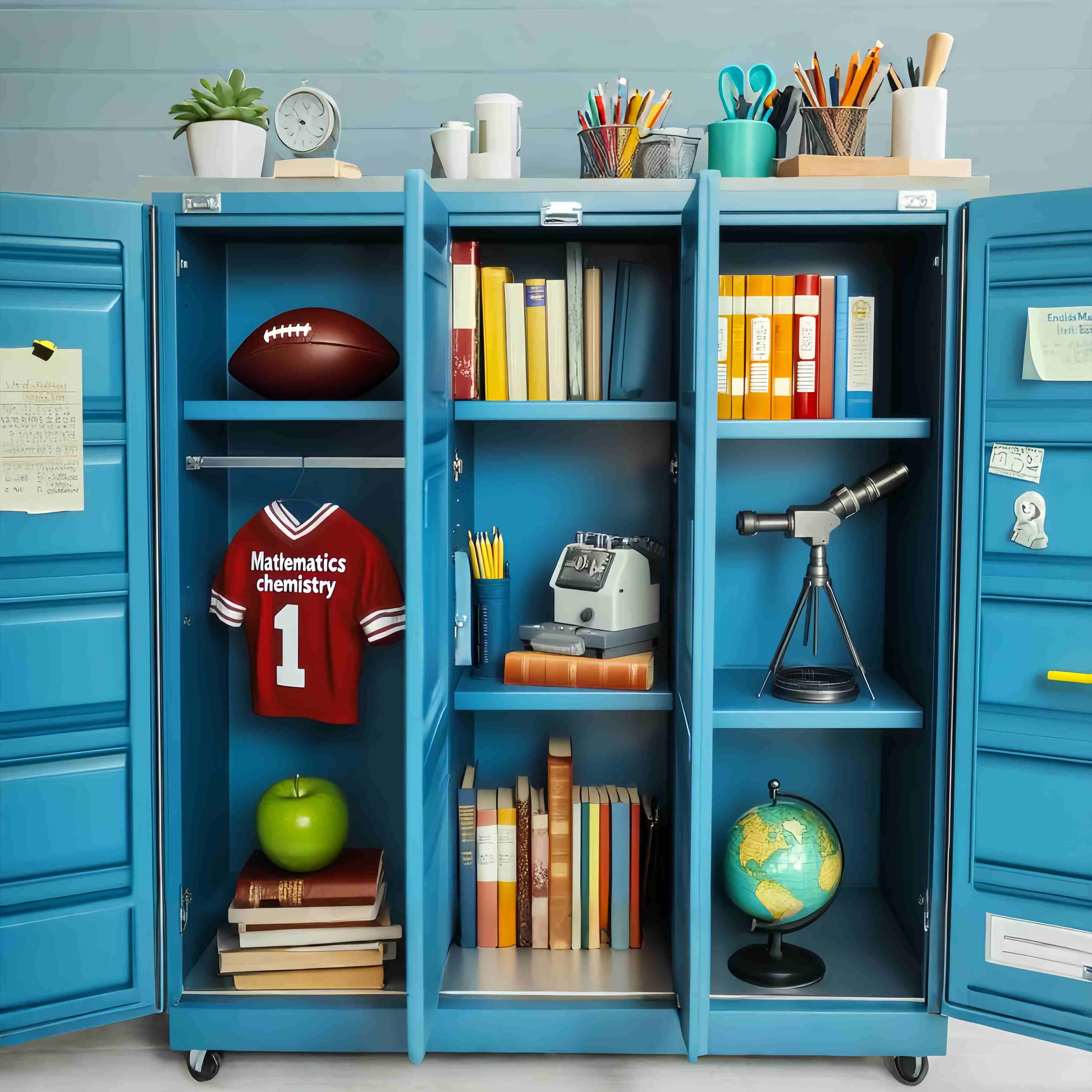 School Locker Backdrop Blue Locker Filled School Supplies Back To School Photography Backdrops UK LXX58-114