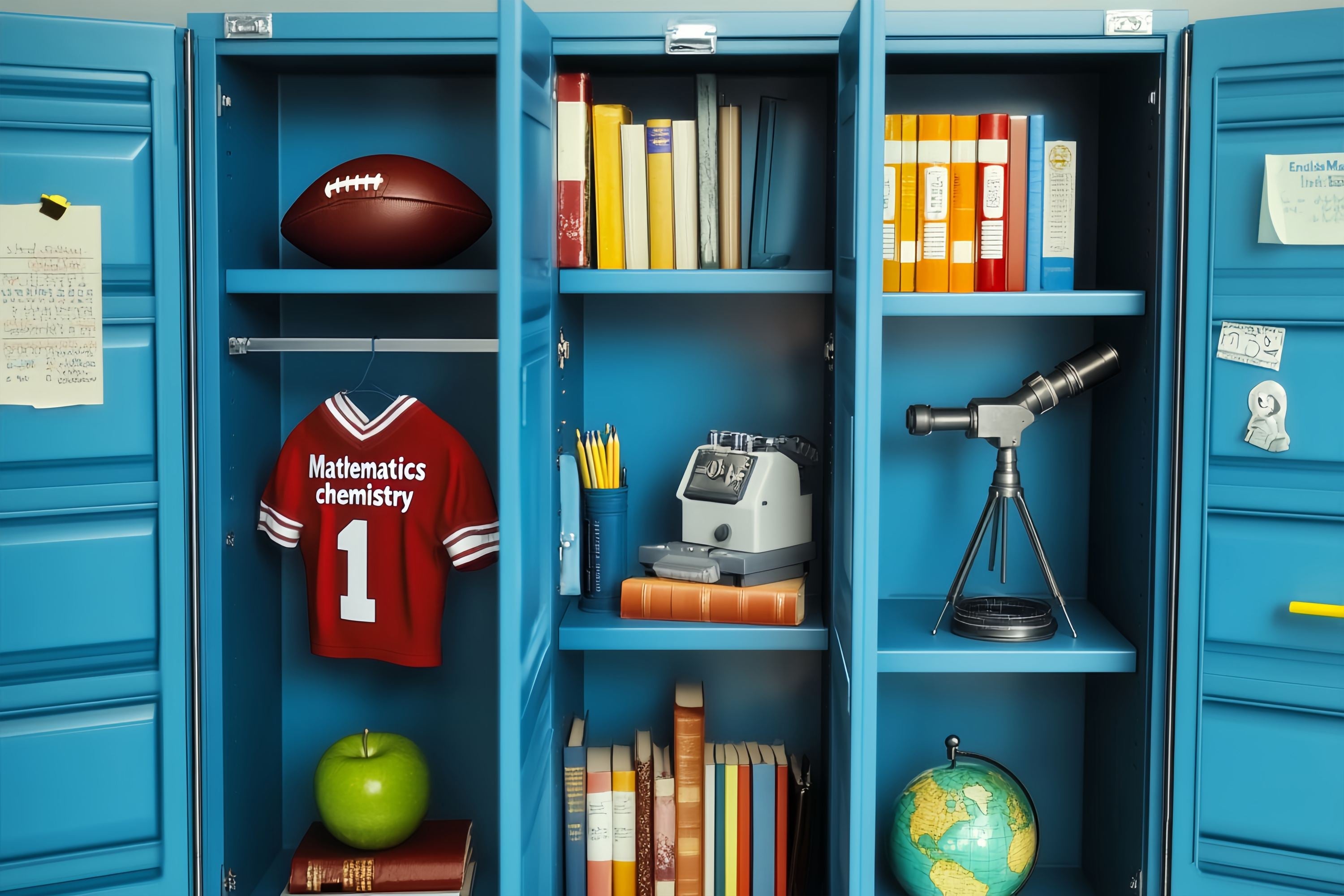 School Locker Backdrop Blue Locker Filled School Supplies Back To School Photography Backdrops UK LXX58-114