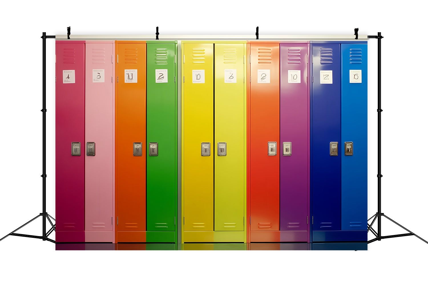 School Locker Backdrop Rainbow Numbered Locker Row Back To School Backdrop UK LXX58-115