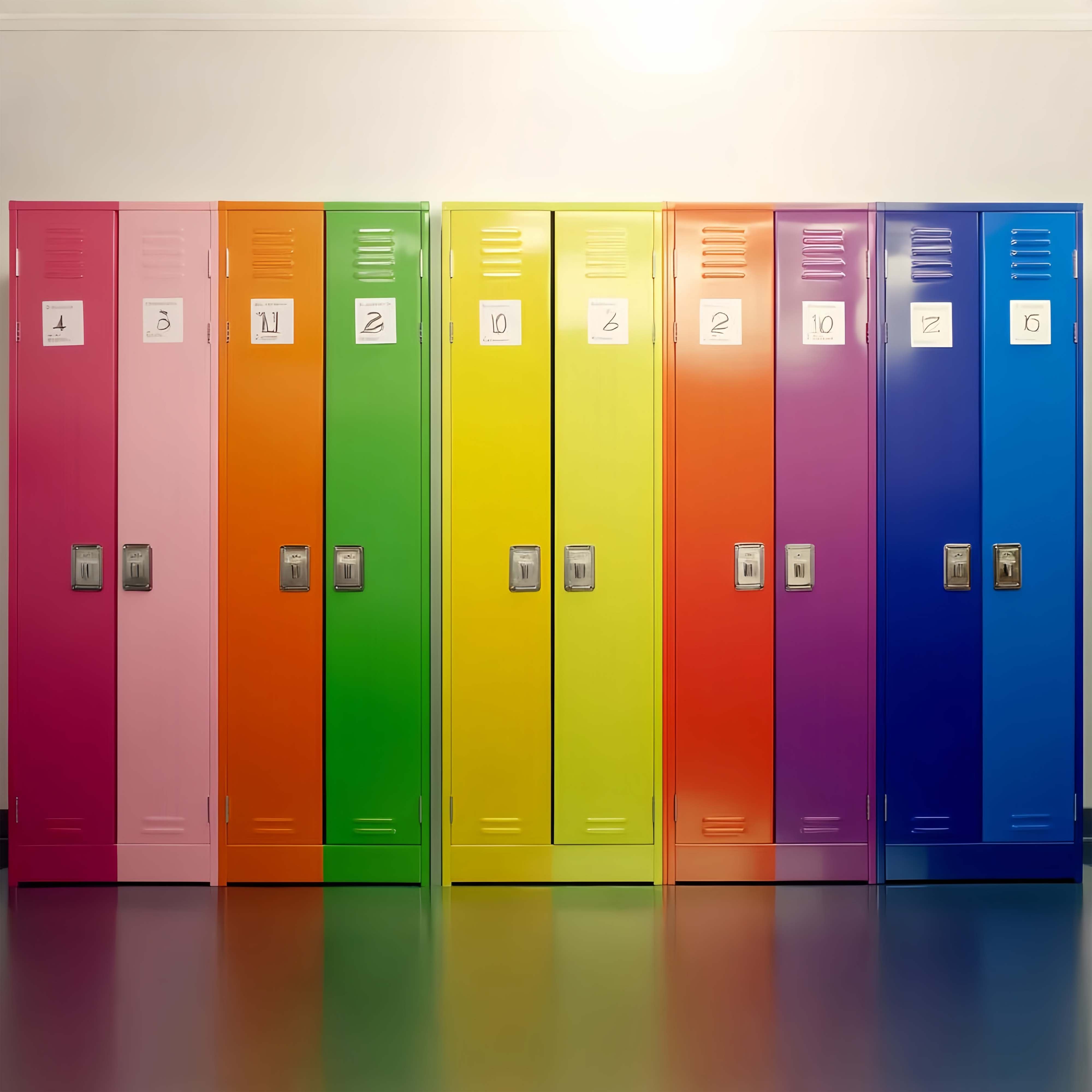 School Locker Backdrop Rainbow Numbered Locker Row Back To School Backdrop UK LXX58-115