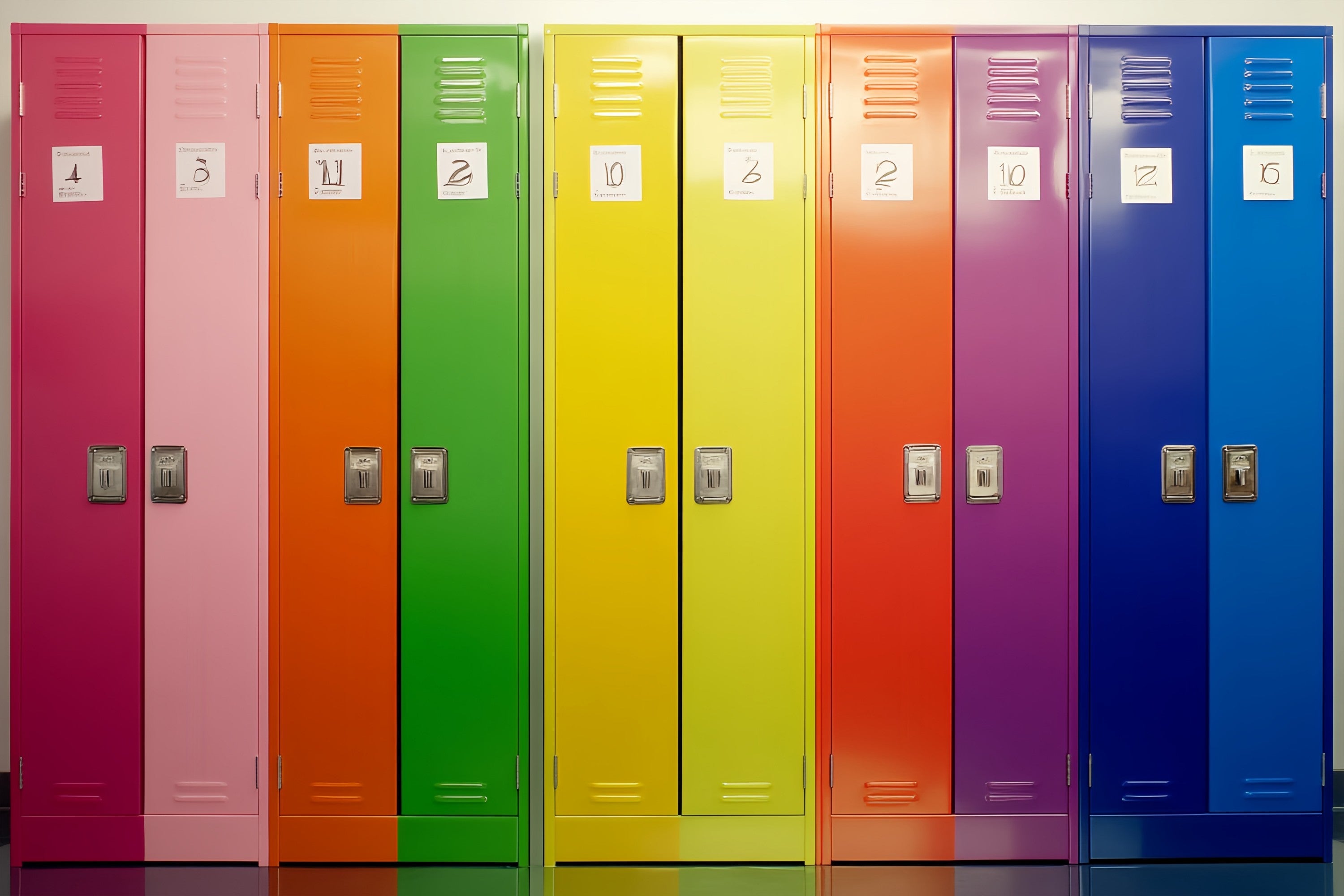 School Locker Backdrop Rainbow Numbered Locker Row Back To School Backdrop UK LXX58-115