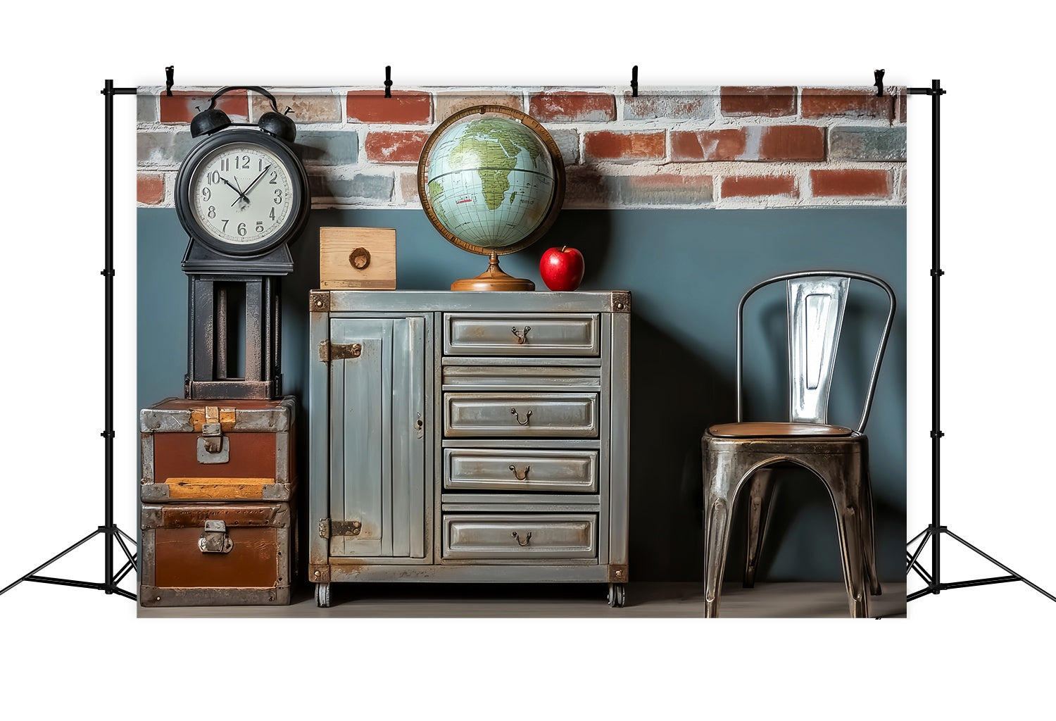School Locker Backdrop Vintage Classroom Furniture Setup Back To School Photo Backdrop UK LXX58-116