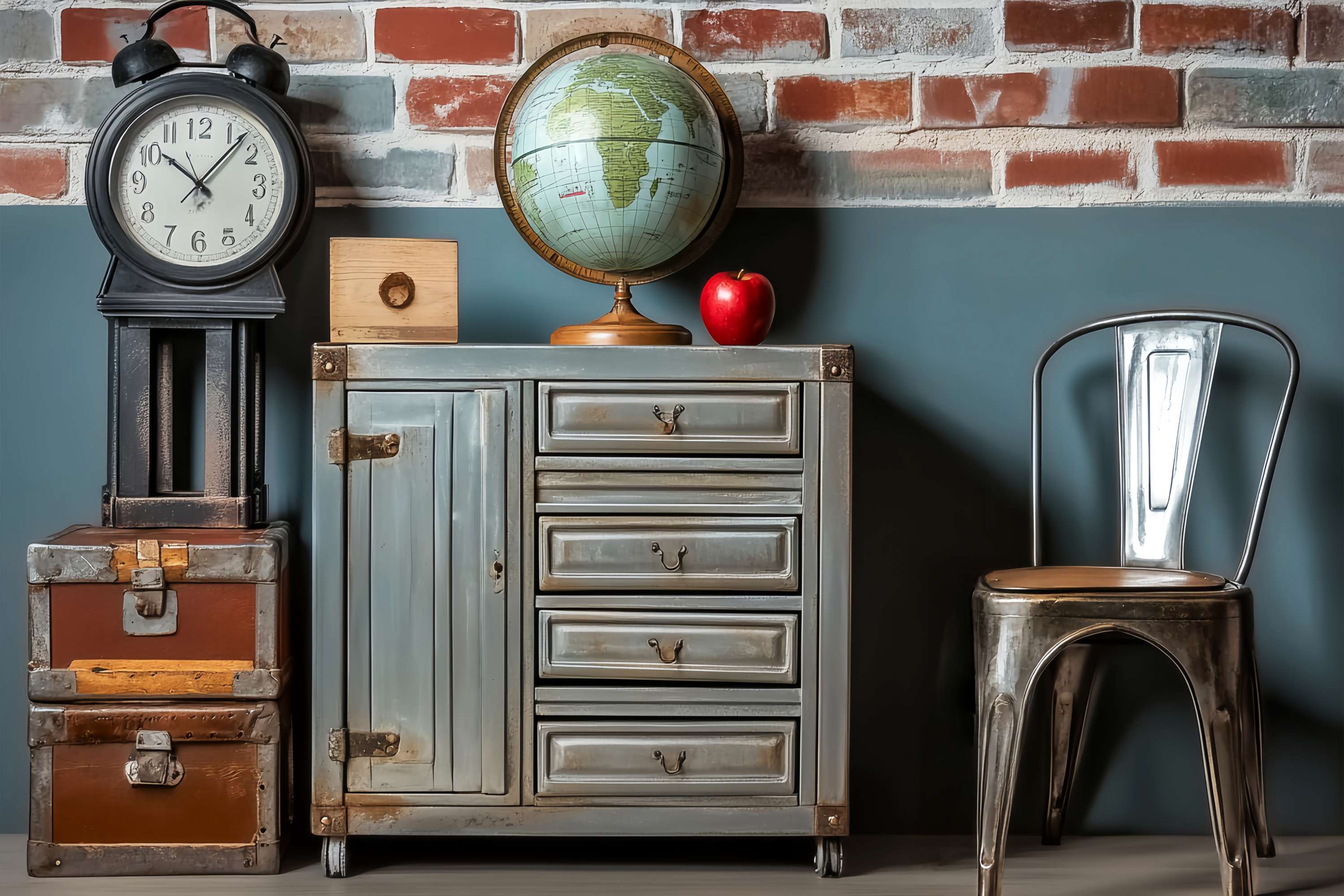 School Locker Backdrop Vintage Classroom Furniture Setup Back To School Photo Backdrop UK LXX58-116