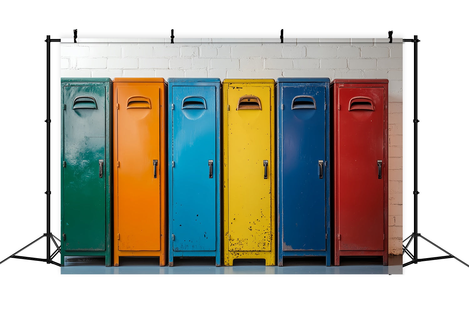 School Locker Backdrop Rustic Multicolor Locker Line Back To School Photography Backdrops UK LXX58-117