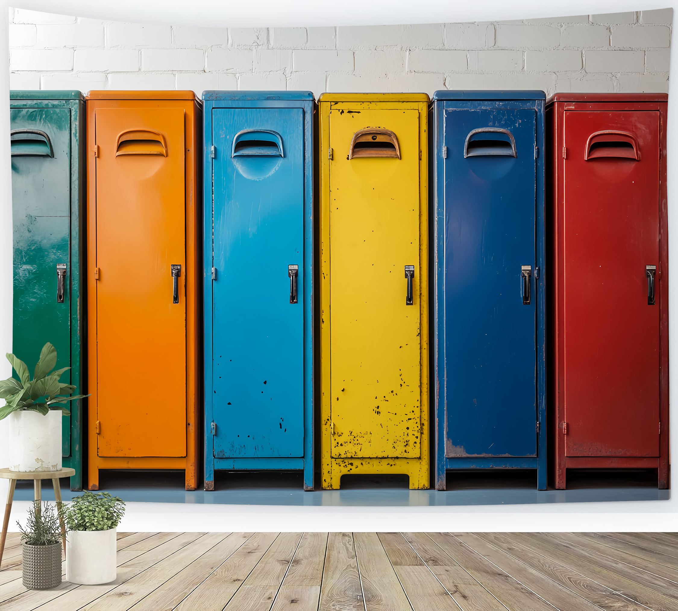 School Locker Backdrop Rustic Multicolor Locker Line Back To School Photography Backdrops UK LXX58-117