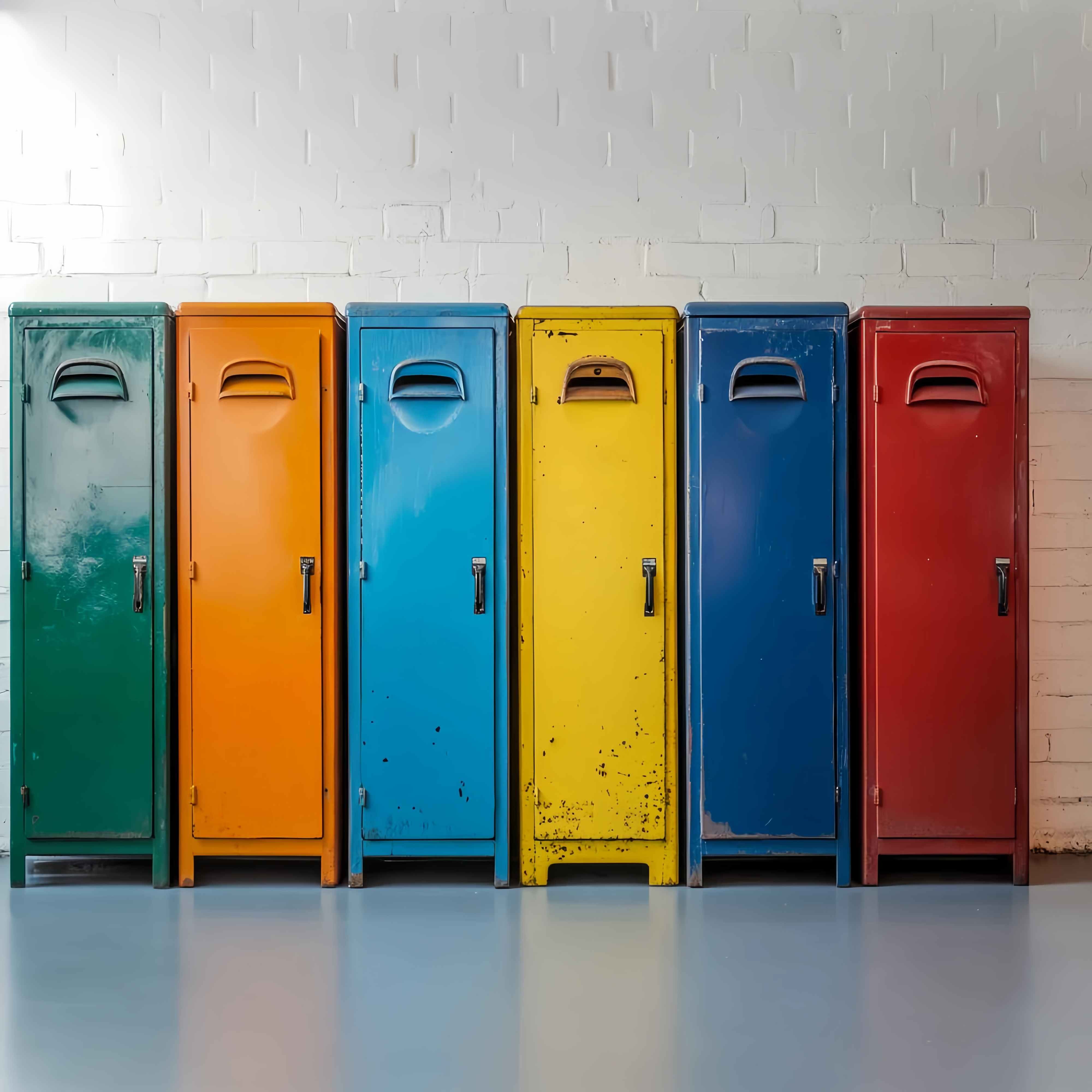 School Locker Backdrop Rustic Multicolor Locker Line Back To School Photography Backdrops UK LXX58-117