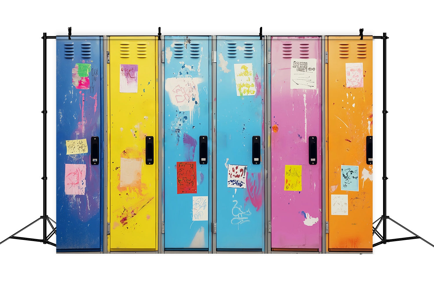 School Locker Backdrop Graffiti Painted School Lockers School Picture Backdrop UK LXX58-118