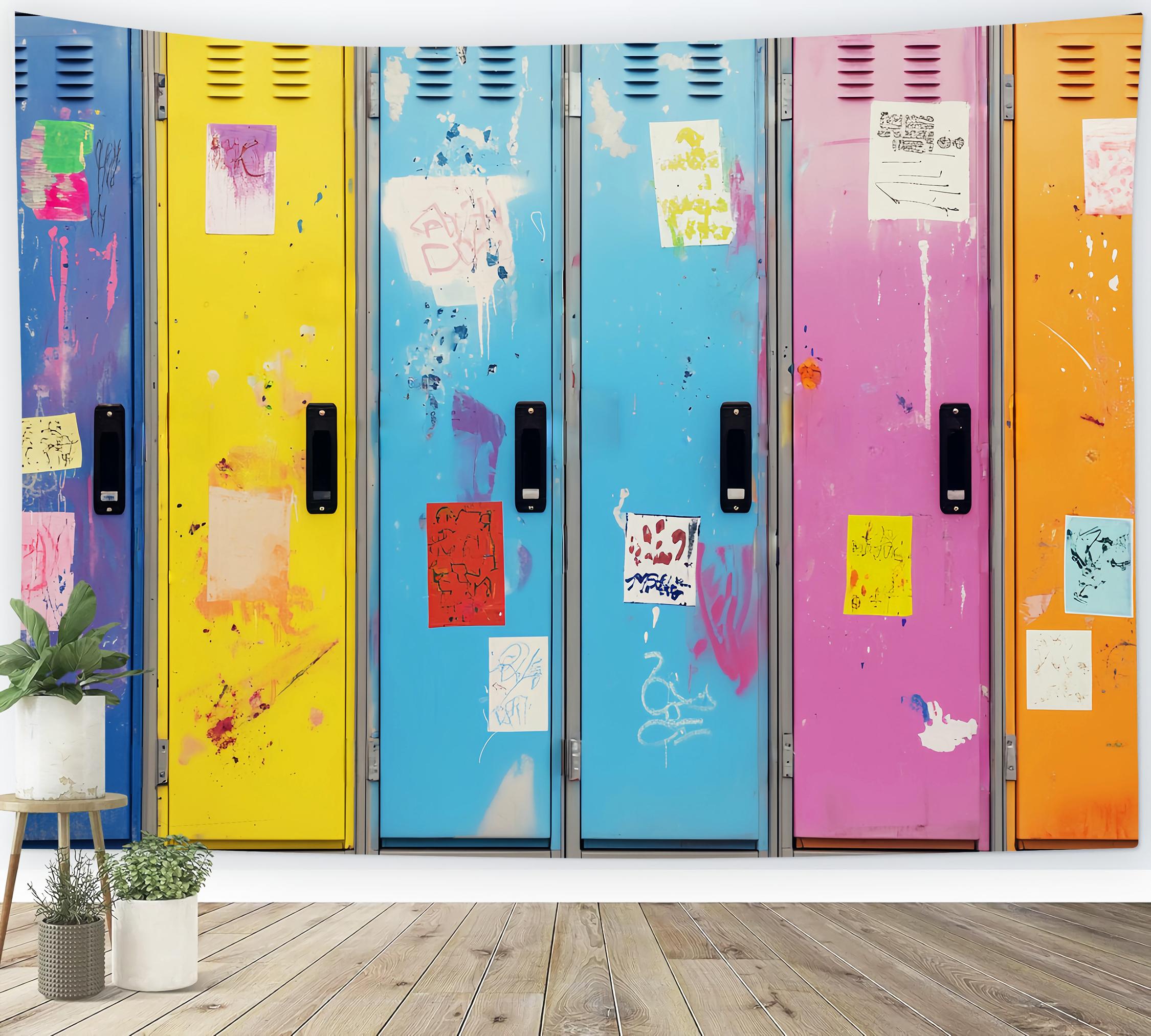 School Locker Backdrop Graffiti Painted School Lockers School Picture Backdrop UK LXX58-118