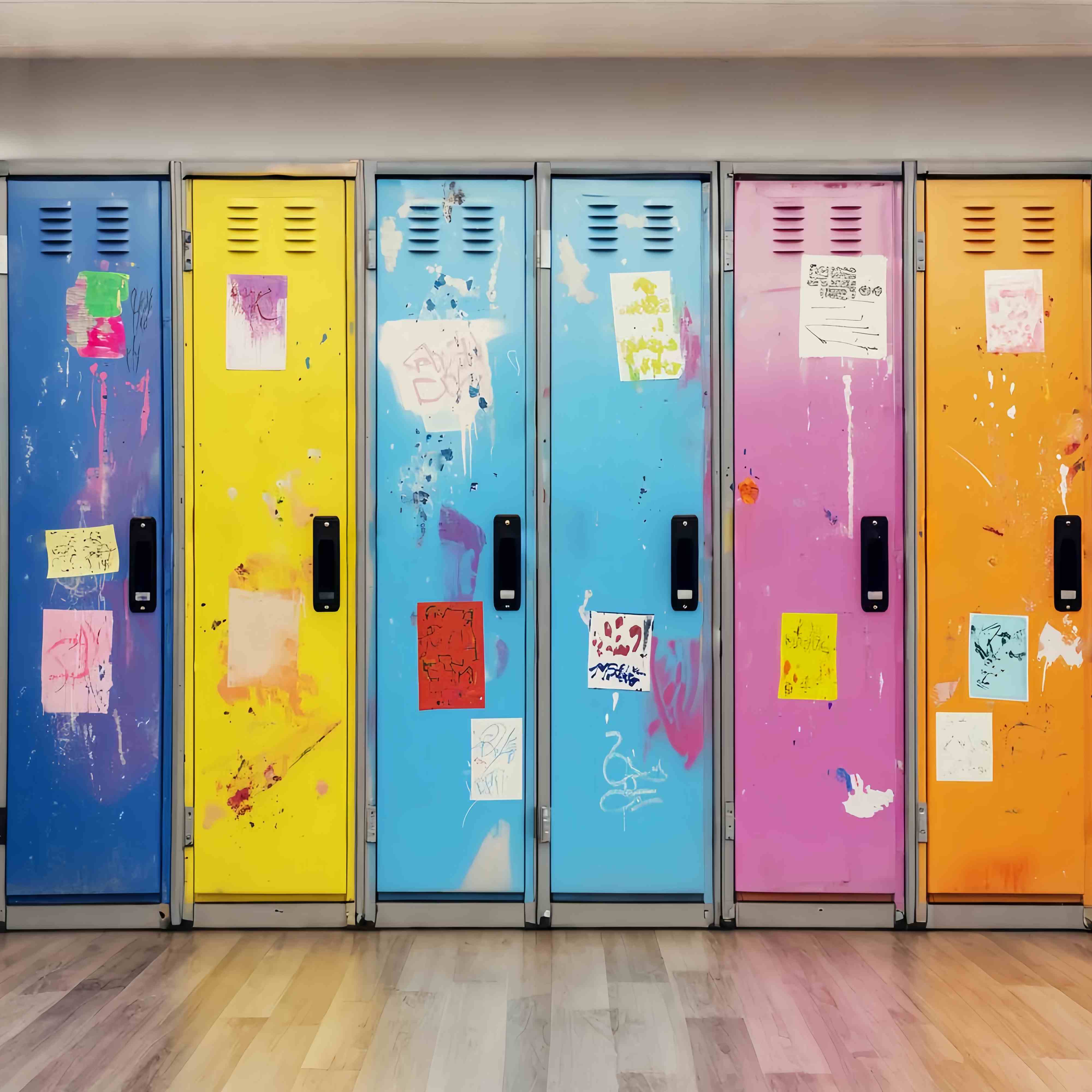 School Locker Backdrop Graffiti Painted School Lockers School Picture Backdrop UK LXX58-118
