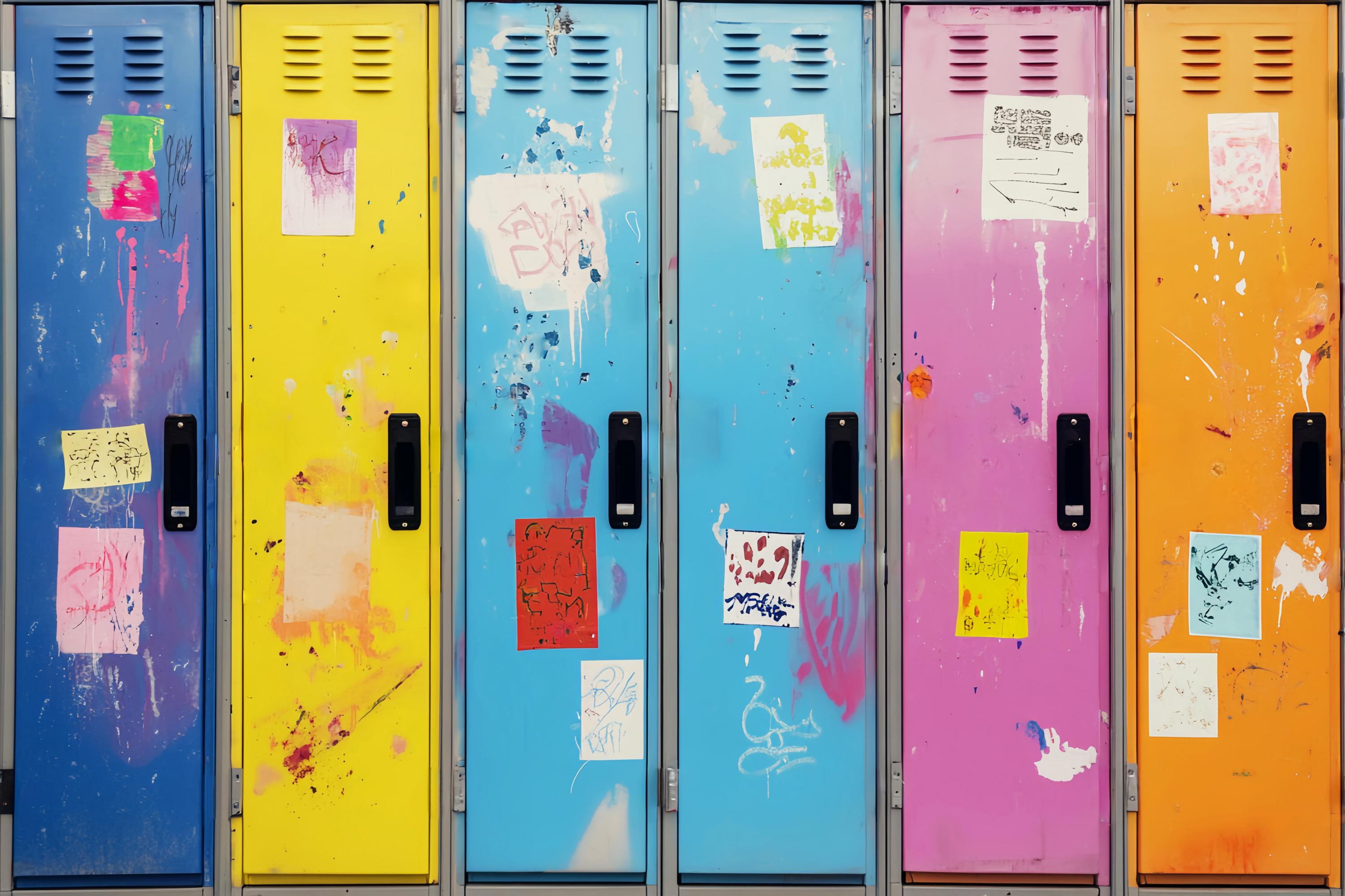 School Locker Backdrop Graffiti Painted School Lockers School Picture Backdrop UK LXX58-118