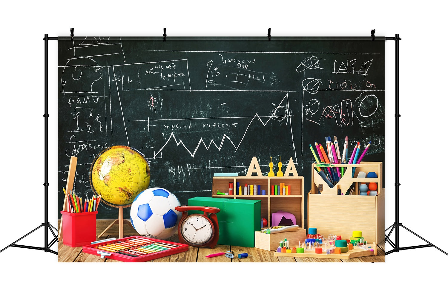 Back To School Chalkboard Backdrop Chalkboard Drawings Stationery Globe Supplies Back To School Backdrops UK LXX58-123