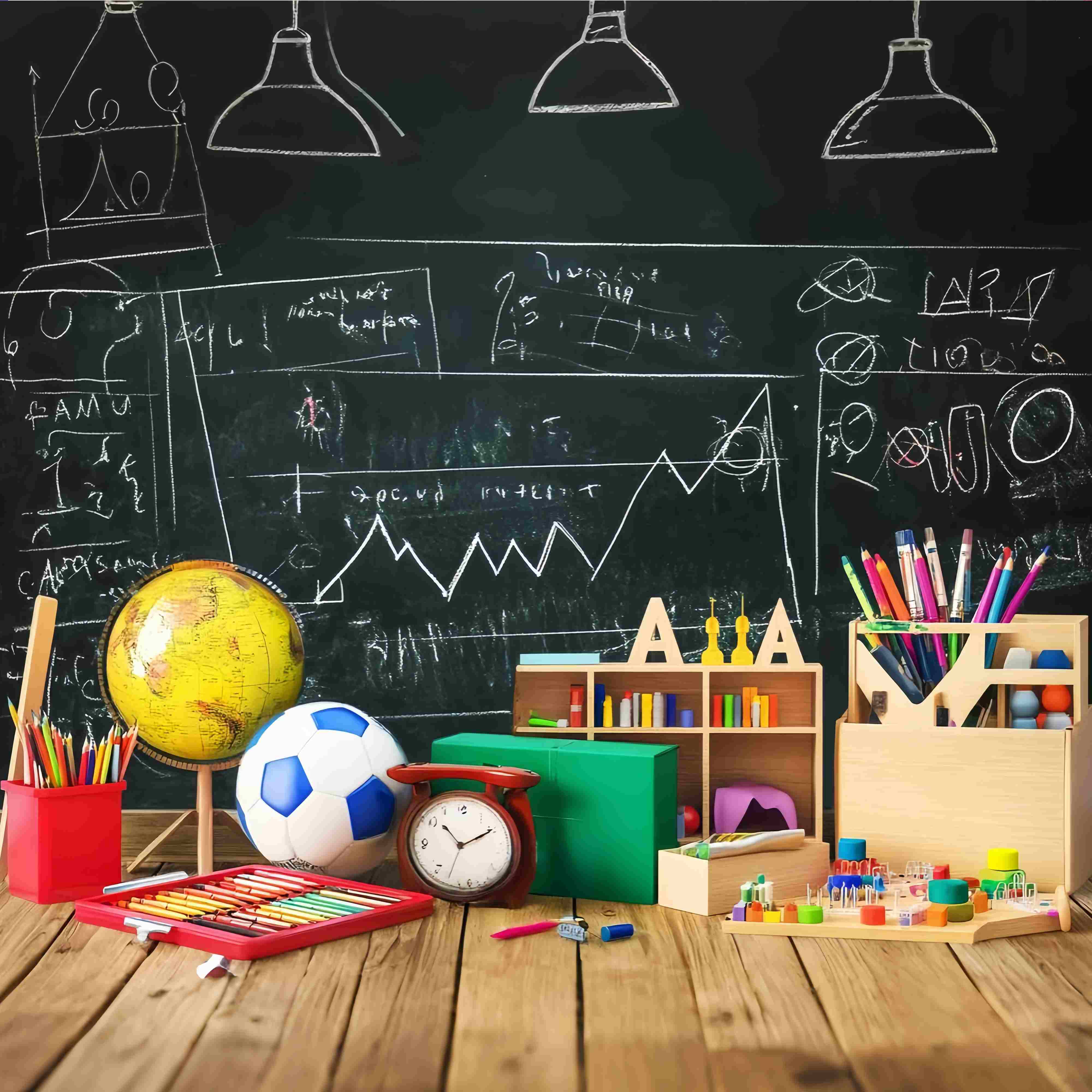 Back To School Chalkboard Backdrop Chalkboard Drawings Stationery Globe Supplies Back To School Backdrops UK LXX58-123