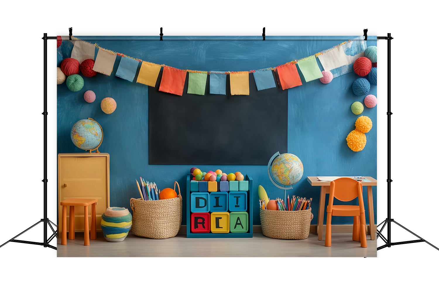 School Classroom Backdrop Colorful Classroom Globes Baskets Stationery Back To School Photography Backdrops UK LXX58-124