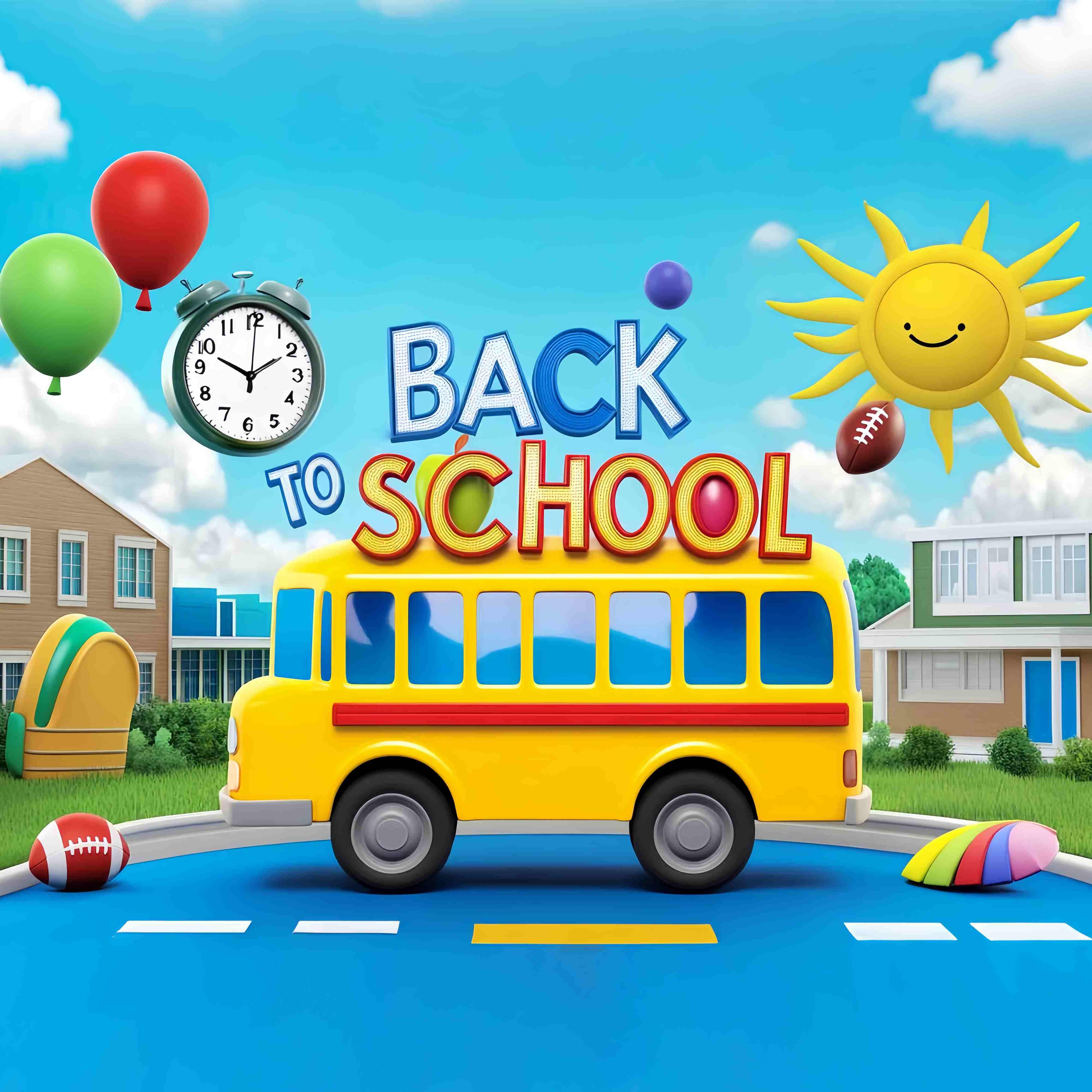 School Bus Backdrop Playful Cartoon School Bus Yard Back To School Photo Backdrop UK LXX58-129