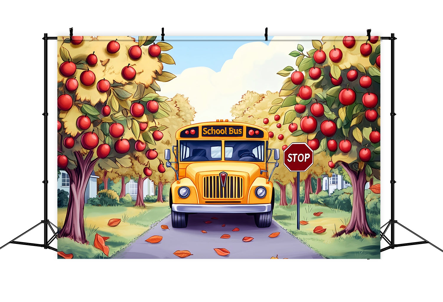 School Bus Backdrop Apple Orchard Autumn School Bus Back To School Backdrops UK LXX58-130