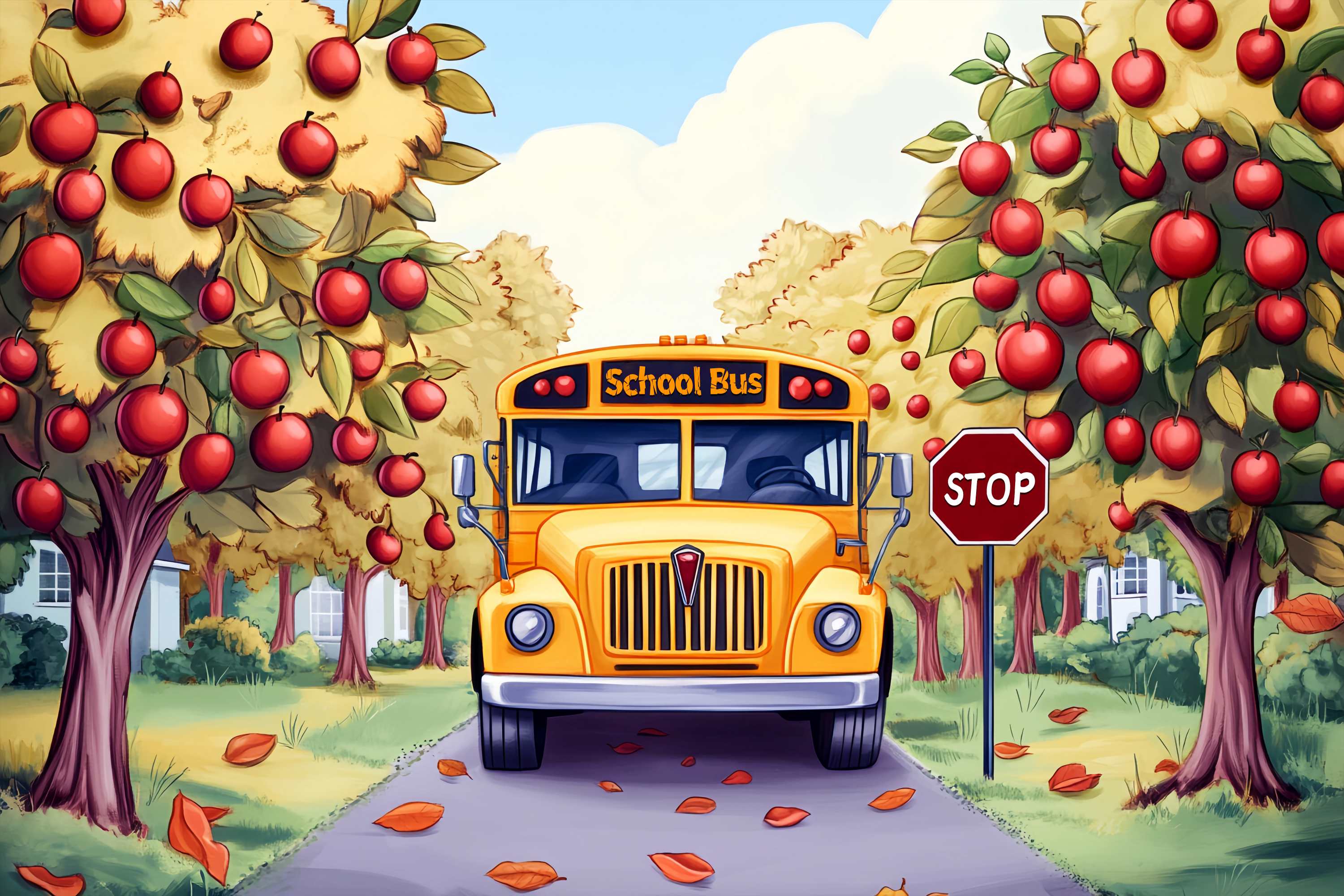 School Bus Backdrop Apple Orchard Autumn School Bus Back To School Backdrops UK LXX58-130