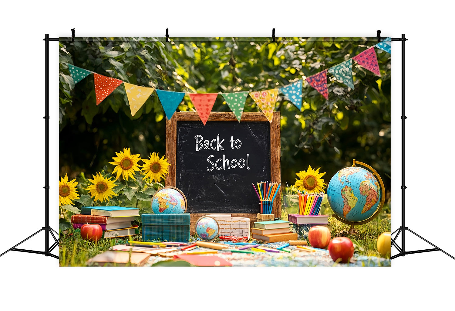 Back To School Chalkboard Backdrop Outdoor Blackboard Sunflowers Pencils Back To School Backdrop Ideas UK LXX58-132