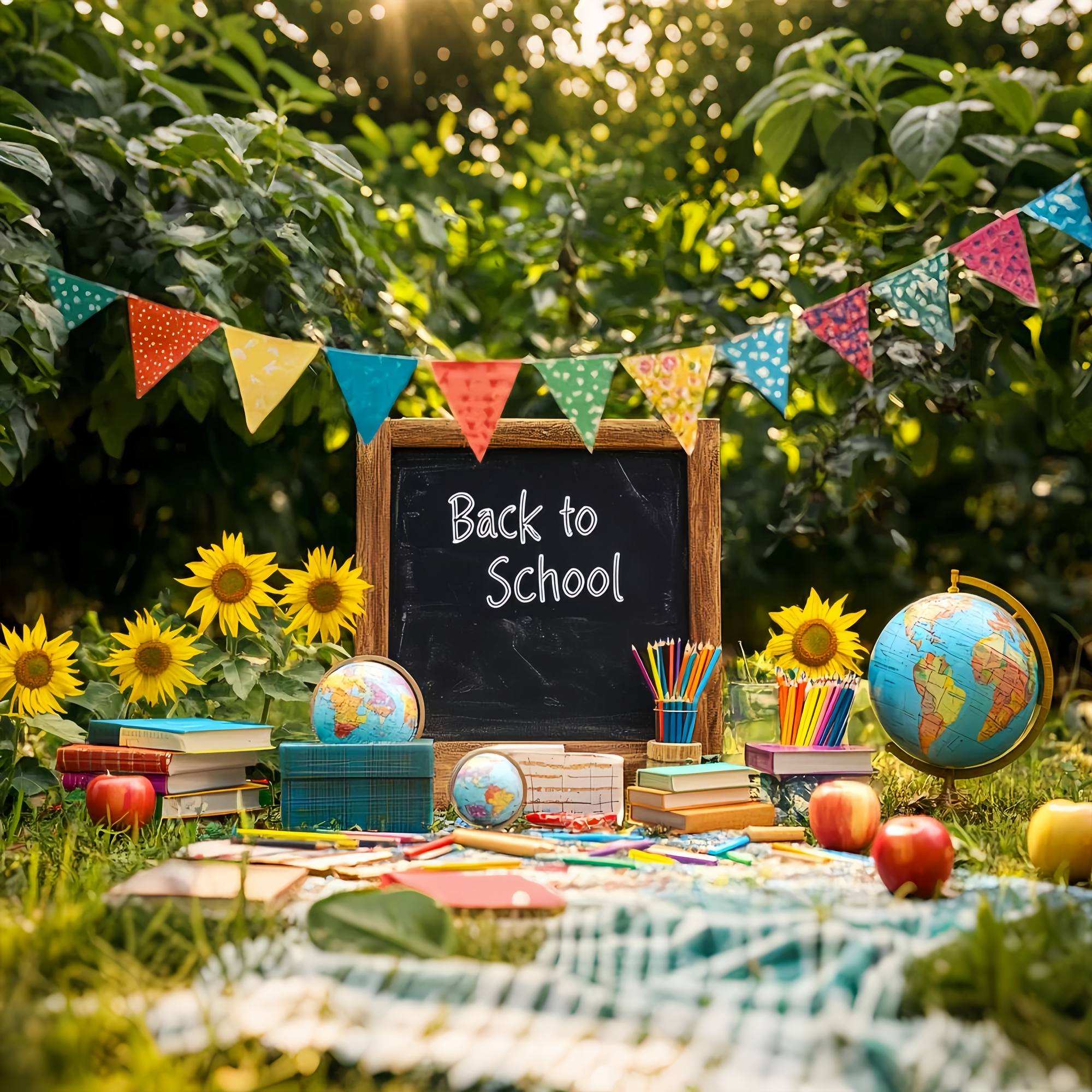 Back To School Chalkboard Backdrop Outdoor Blackboard Sunflowers Pencils Back To School Backdrop Ideas UK LXX58-132