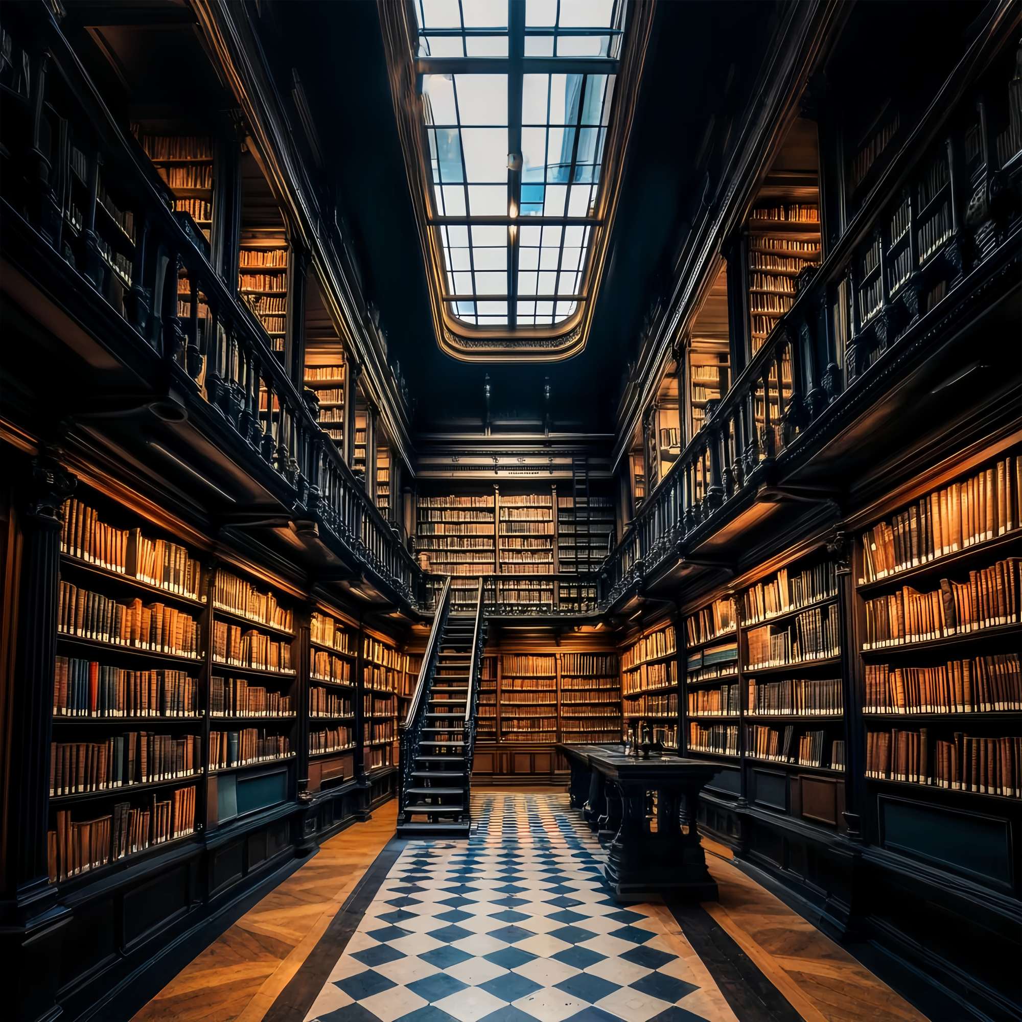 School Hallway Backdrop Grand Library Wooden Bookshelves Ladder Back To School Photography Backdrops UK LXX58-135