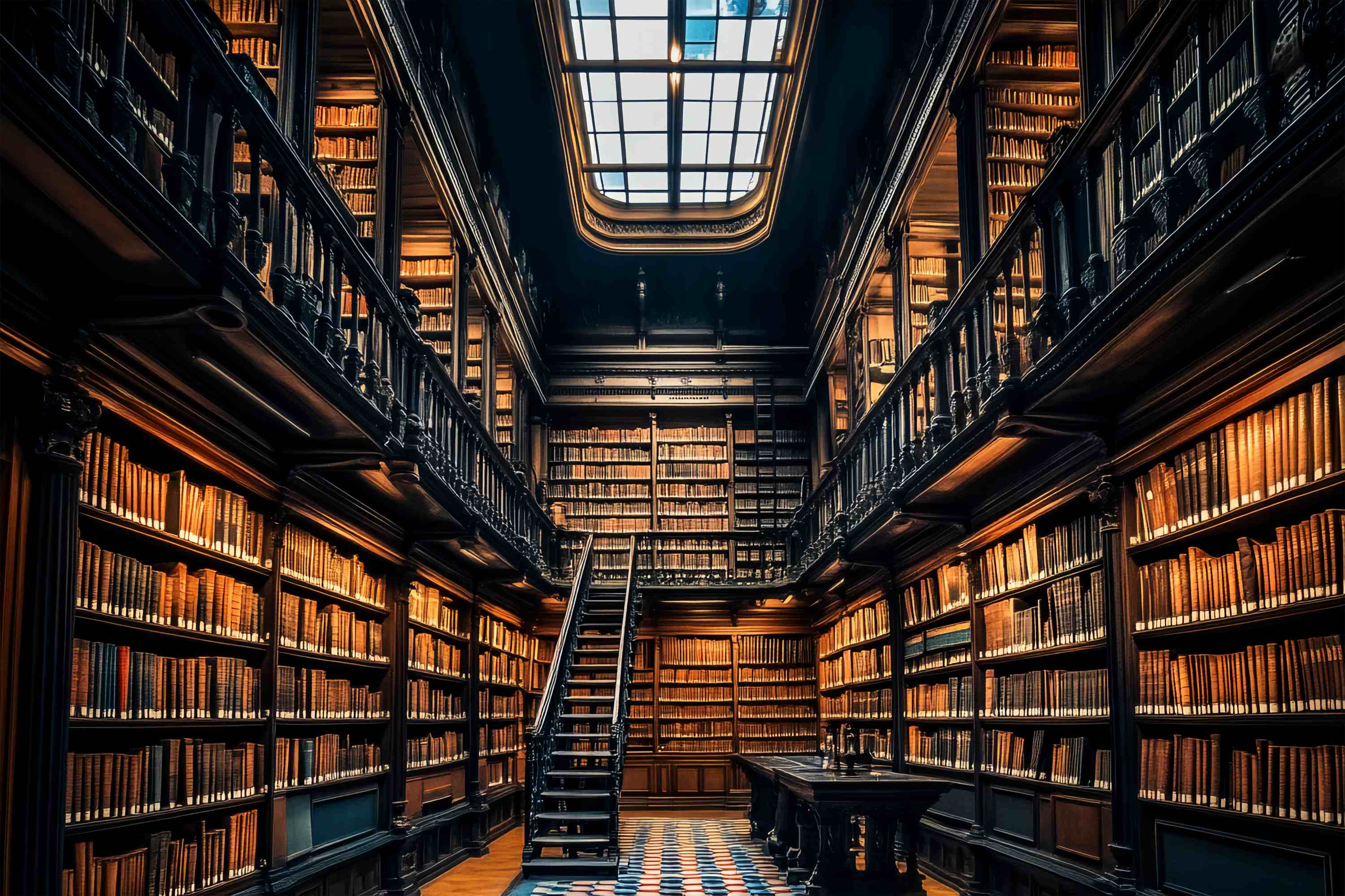 School Hallway Backdrop Grand Library Wooden Bookshelves Ladder Back To School Photography Backdrops UK LXX58-135