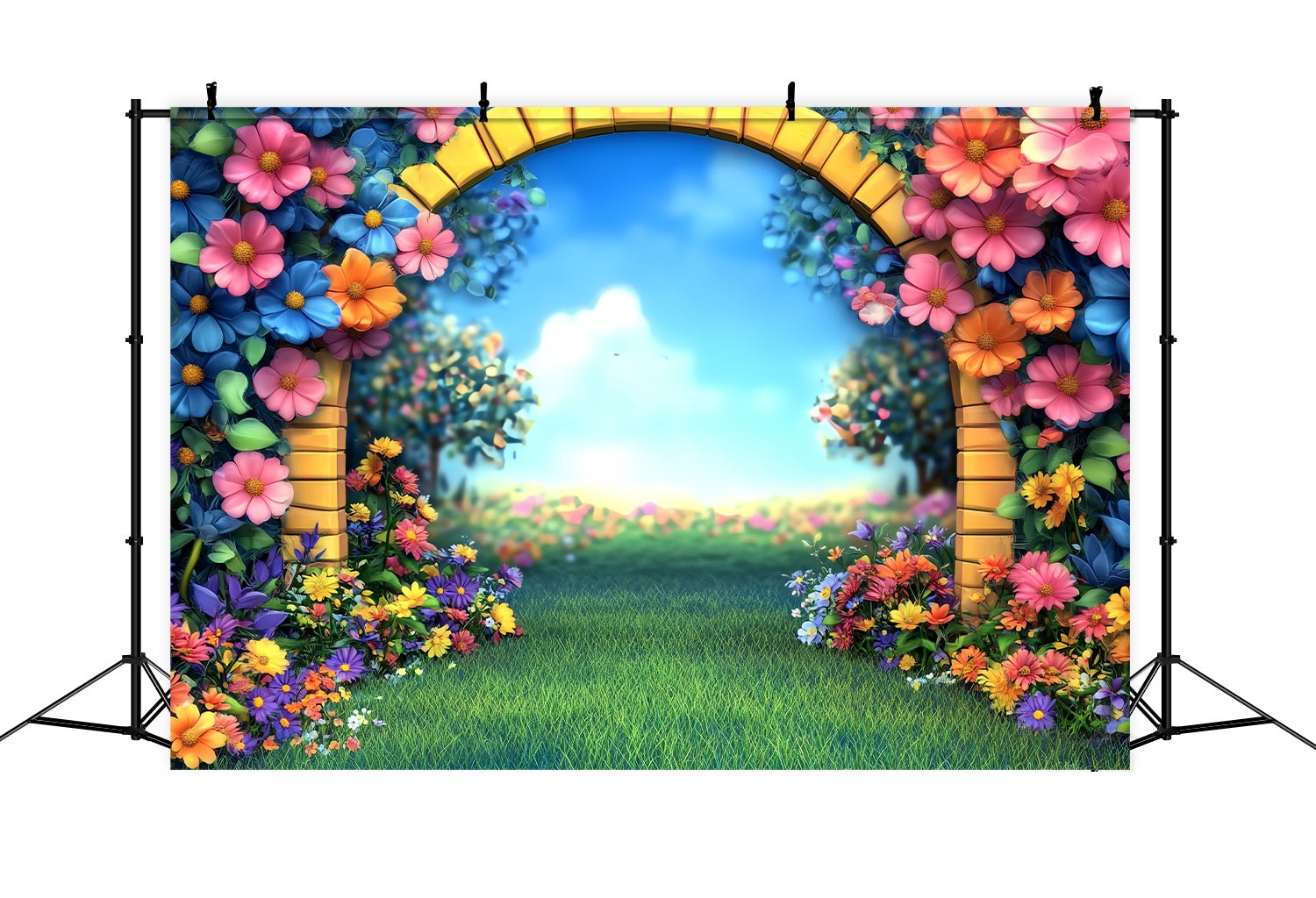 Preschool Backdrop Cartoon Garden Arch Colorful Flowers Back To School Backdrops UK LXX58-138