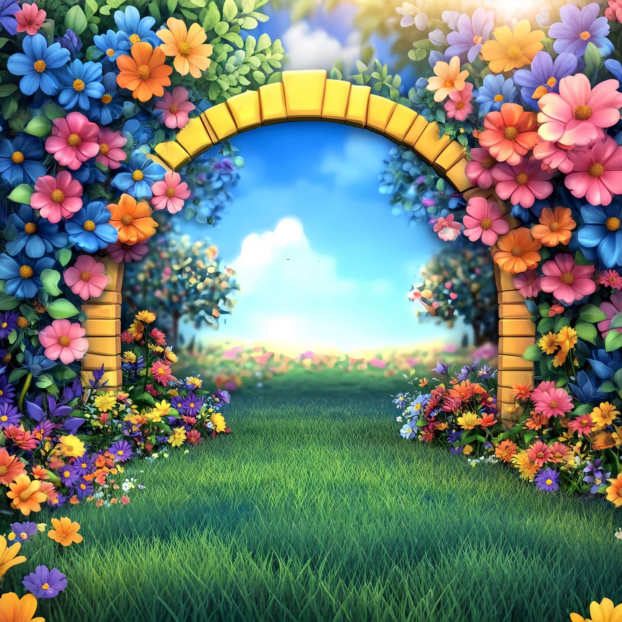 Preschool Backdrop Cartoon Garden Arch Colorful Flowers Back To School Backdrops UK LXX58-138