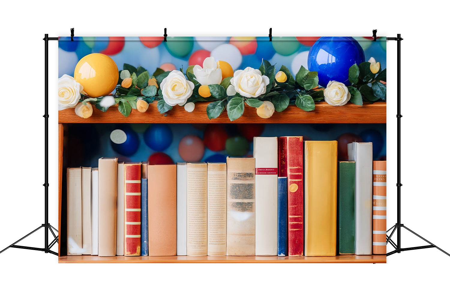 Preschool Backdrop Colorful Balloon Garland Bookshelf Back To School Photo Backdrop UK LXX58-139