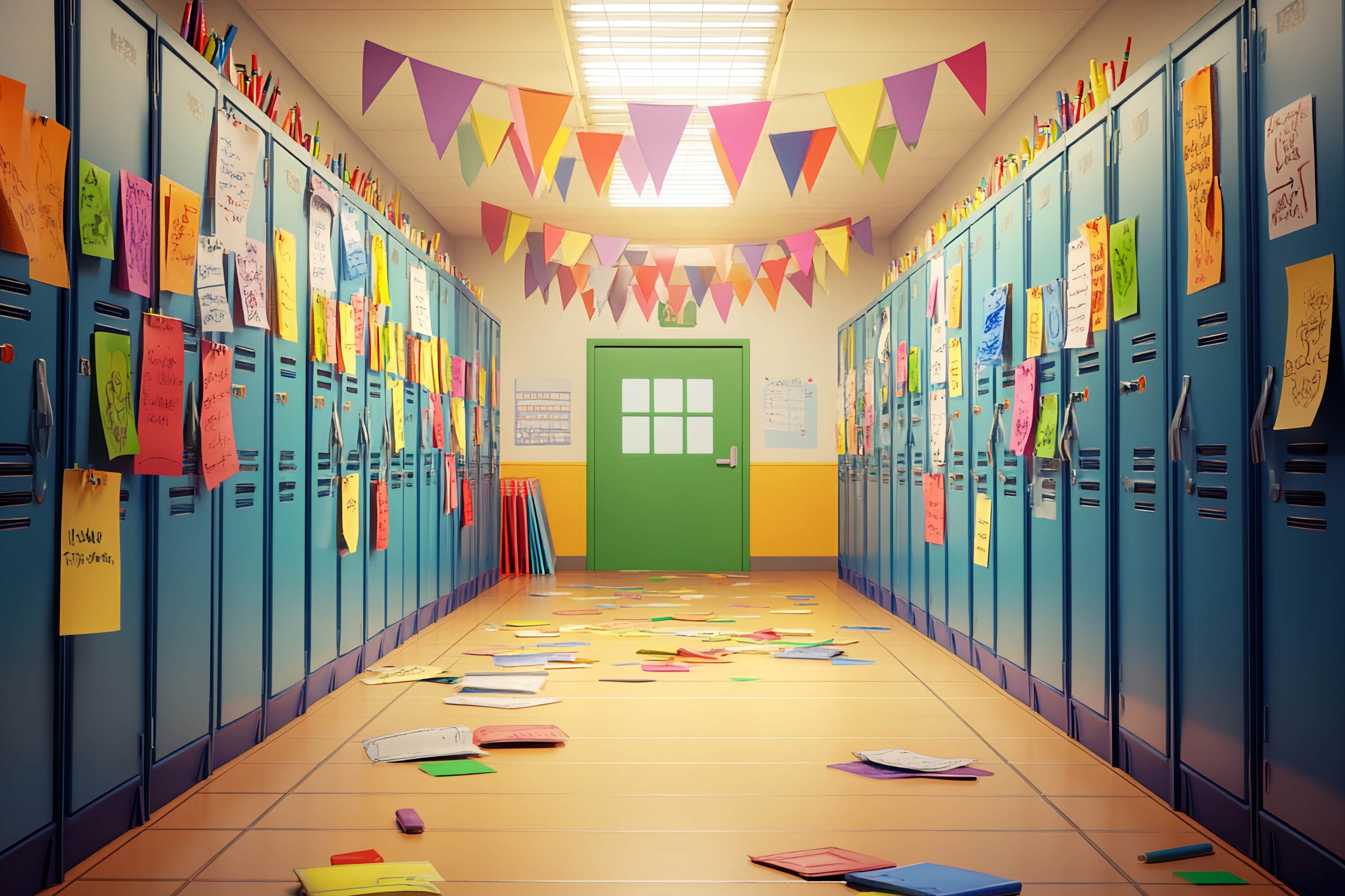 School Hallway Backdrop Colorful Locker Hallway Banners Back To School Photo Backdrop UK LXX58-143