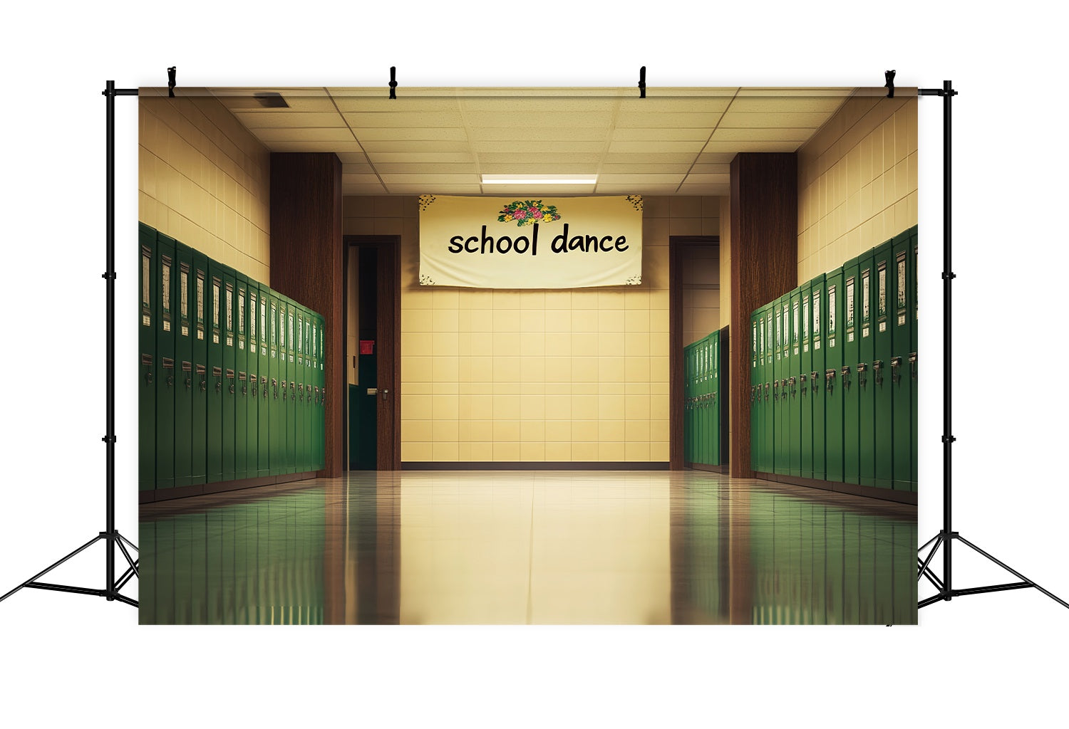 School Hallway Backdrop Green Locker Hallway Dance Banner Back To School Backdrop UK LXX58-145