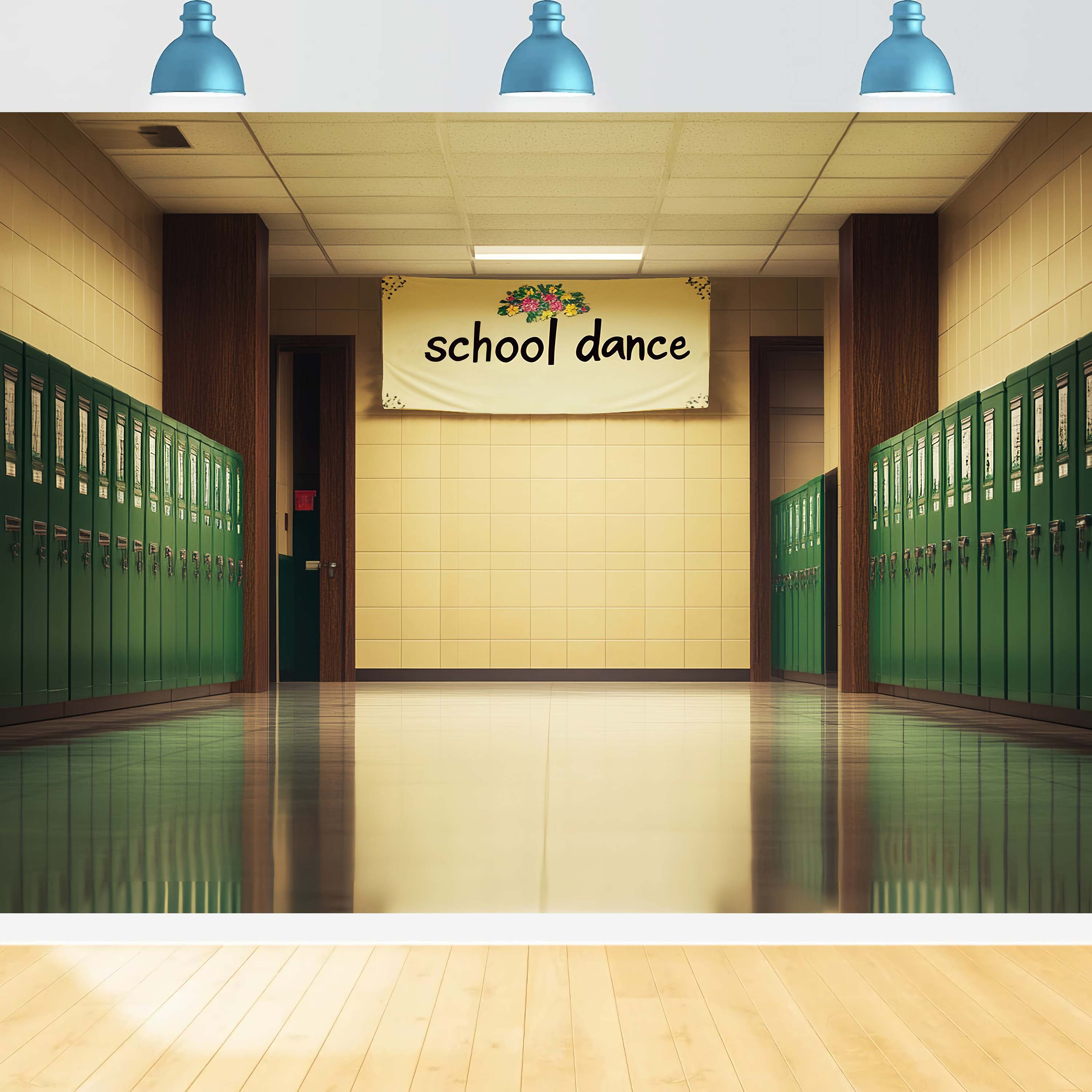 School Hallway Backdrop Green Locker Hallway Dance Banner Back To School Backdrop UK LXX58-145