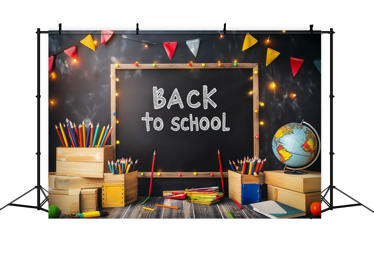 Back To School Chalkboard Backdrop String Lights Chalkboard Pencil Display Back To School Backdrop UK LXX58-150