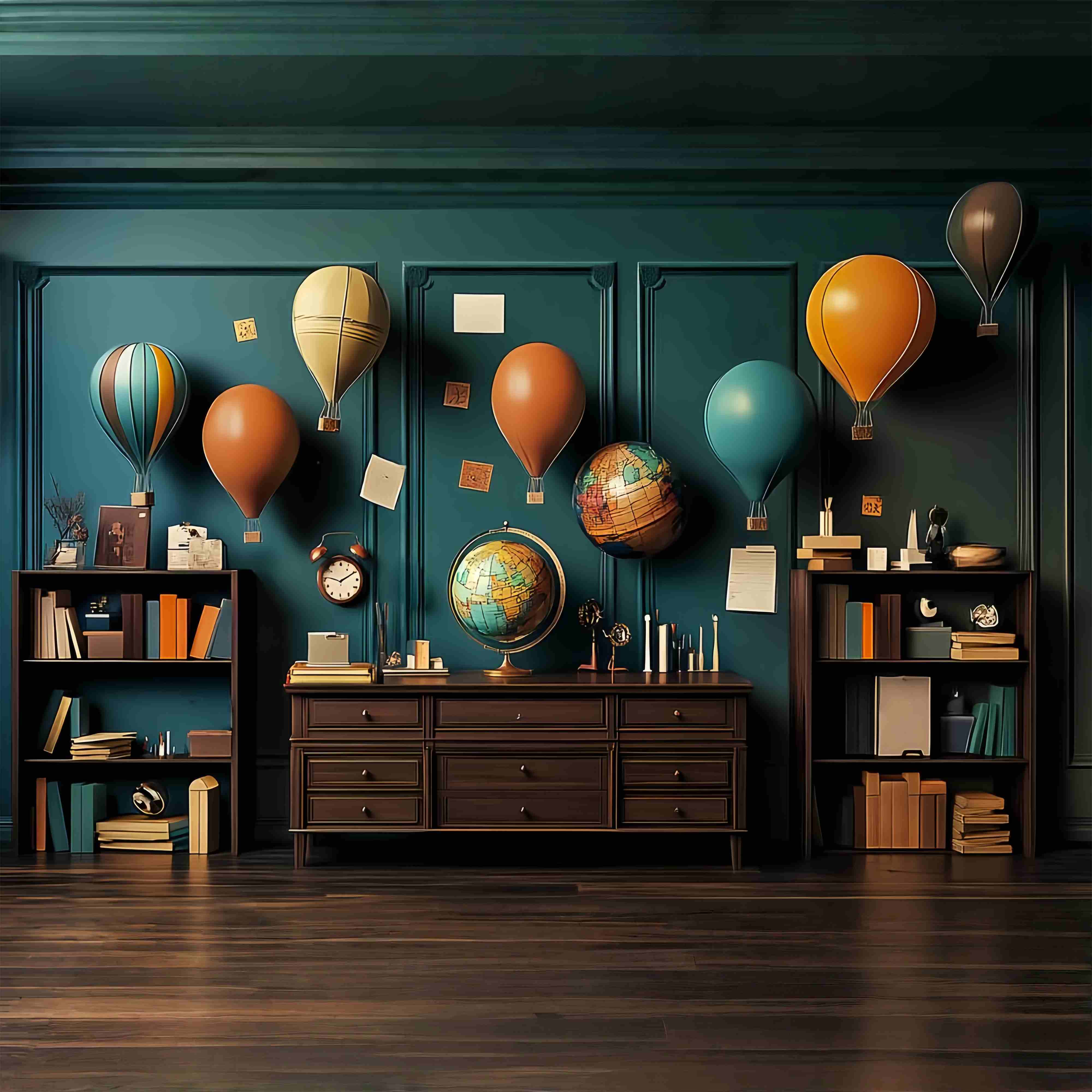 School Classroom Backdrop Hot Air Balloon Study Room Back To School Backdrops UK LXX58-151
