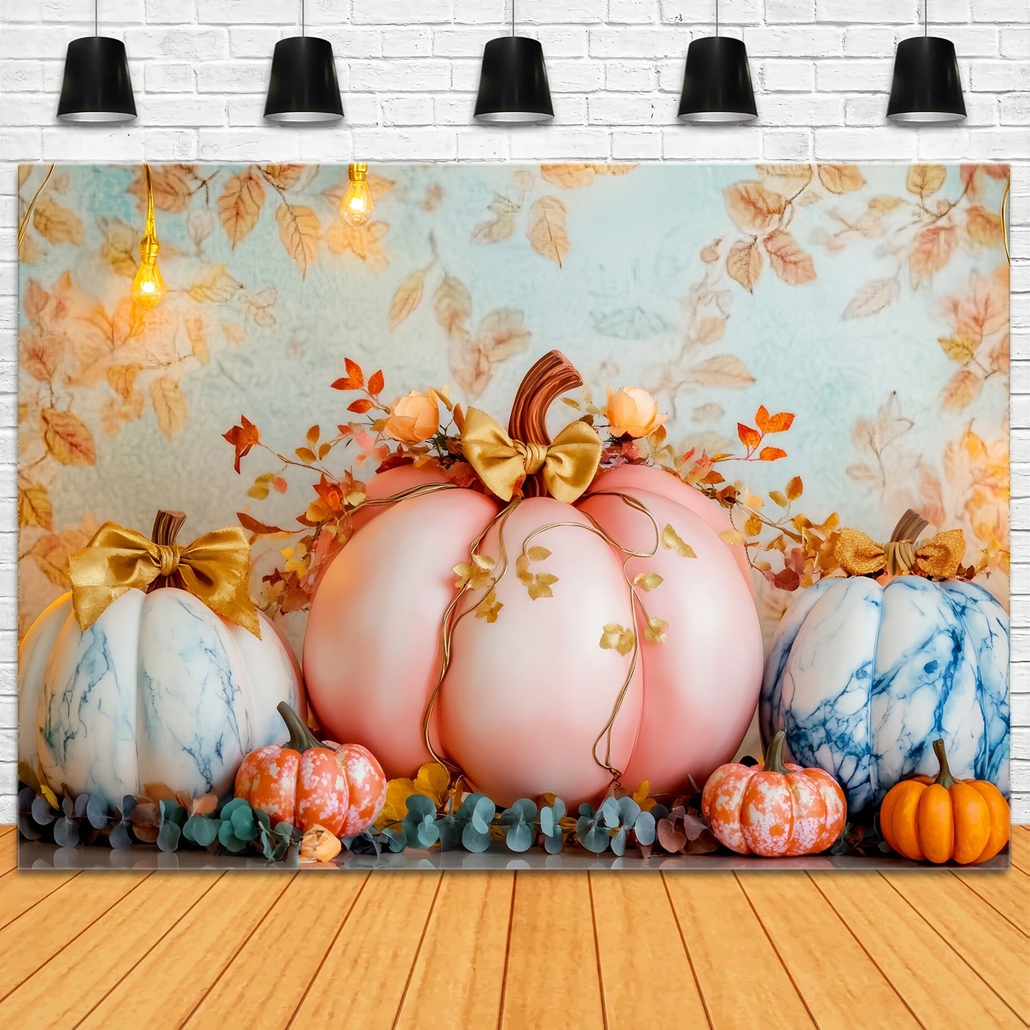 Fall Backdrop Pastel Pumpkin Floral Arrangement Newborn Backdrop UK LXX58-154