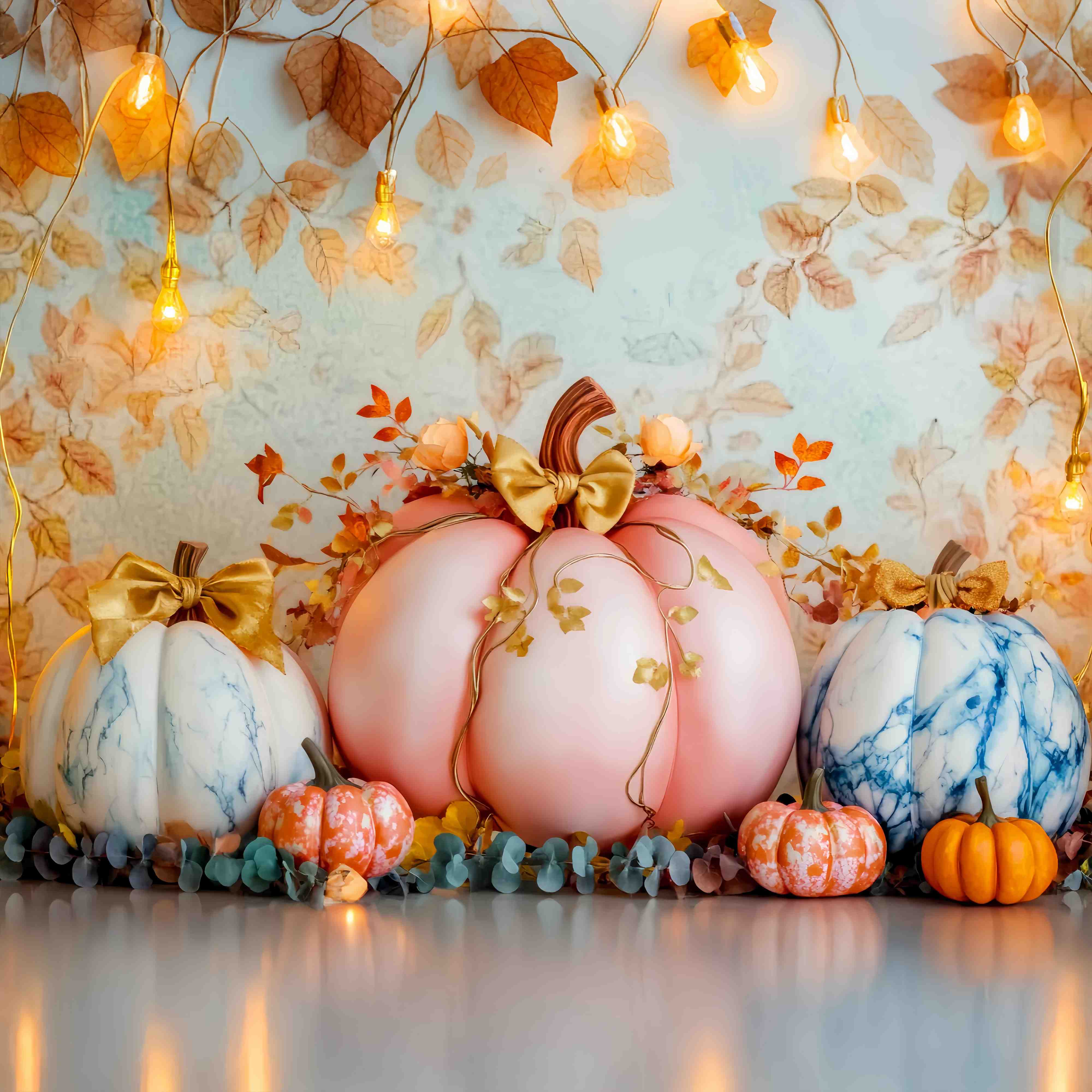 Fall Backdrop Pastel Pumpkin Floral Arrangement Newborn Backdrop UK LXX58-154