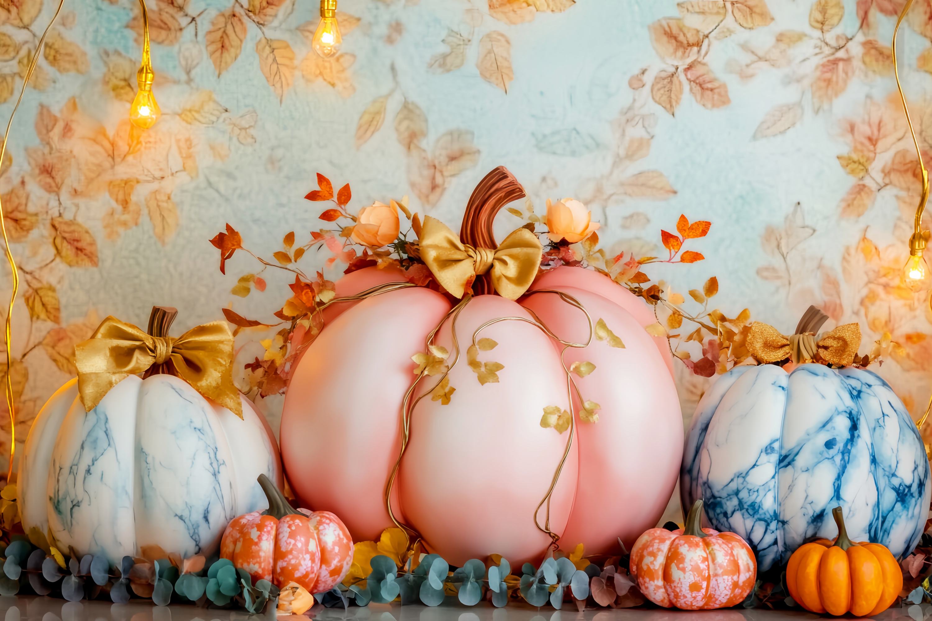 Fall Backdrop Pastel Pumpkin Floral Arrangement Newborn Backdrop UK LXX58-154