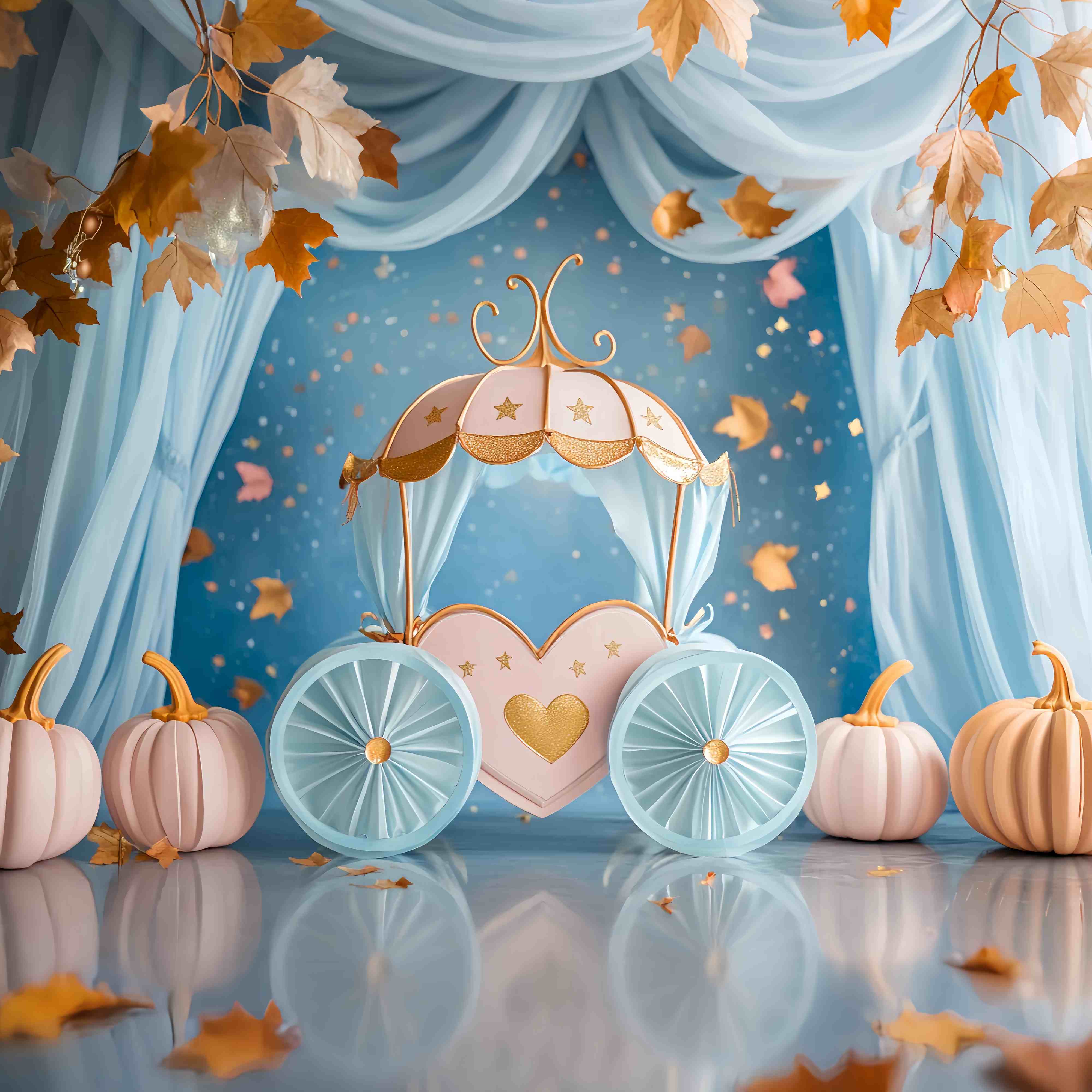 Fall Backdrop Fairytale Pumpkin Carriage Decor Newborn Backdrop UK LXX58-156