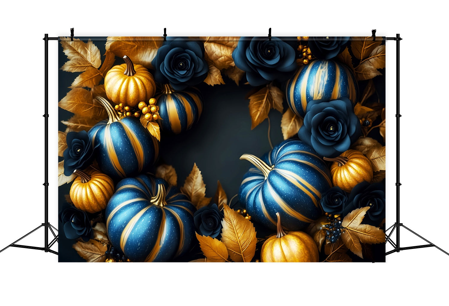 Fall Backdrop for Pictures Golden Navy Pumpkin Wreath Fine Art Backdrop UK LXX58-157