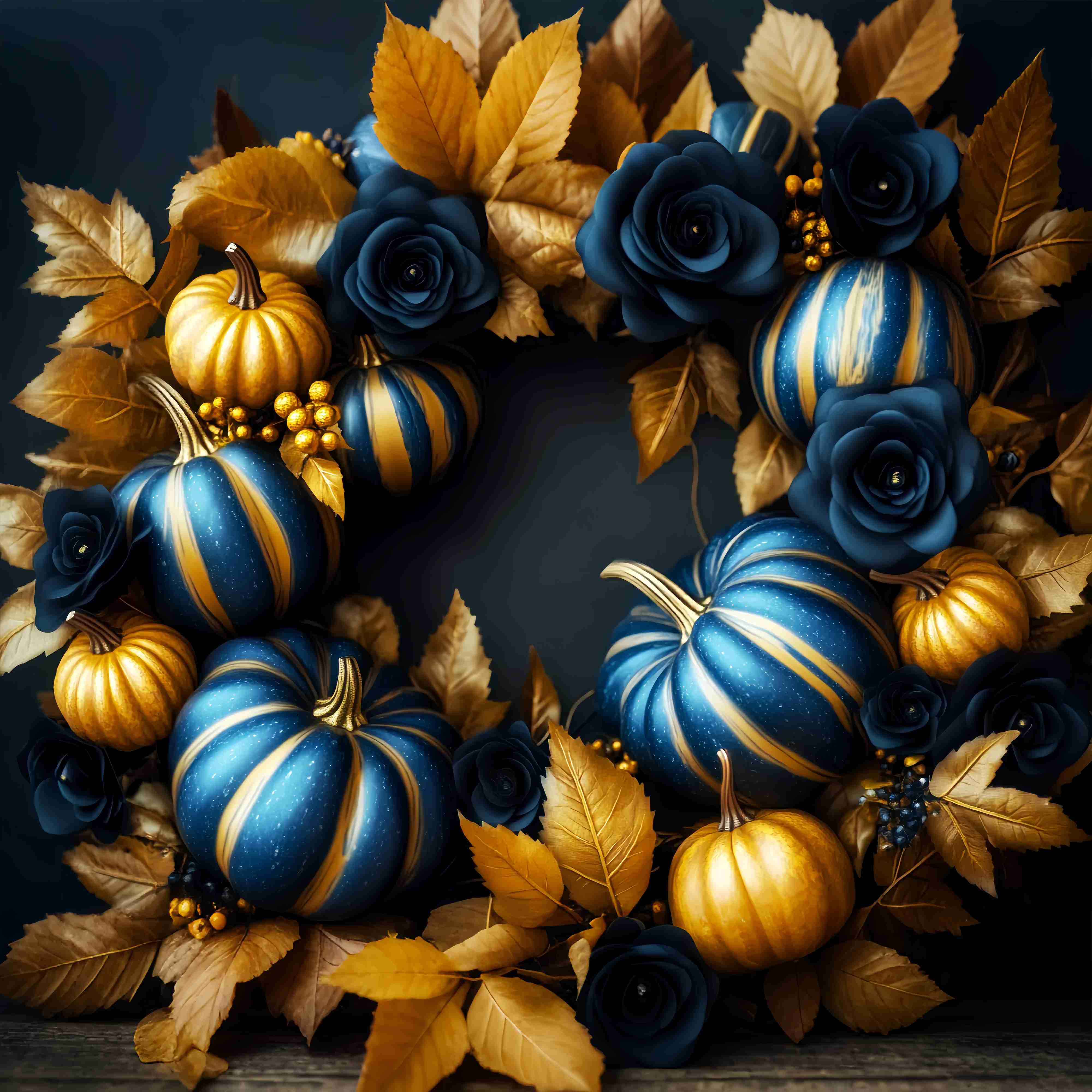 Fall Backdrop for Pictures Golden Navy Pumpkin Wreath Fine Art Backdrop UK LXX58-157