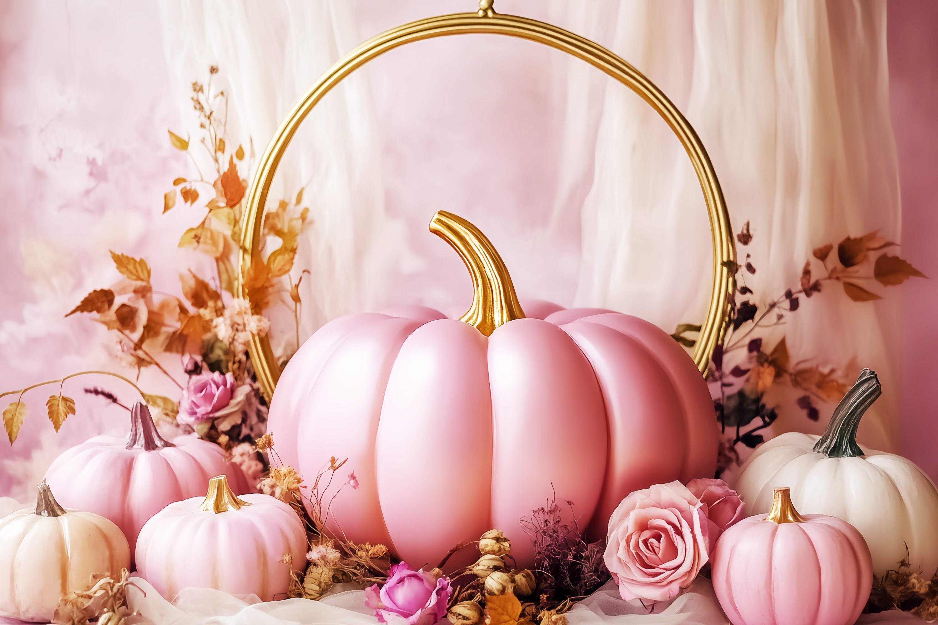 Fall Photo Backdrop Blush Pumpkin Rose Elegance Pink Backdrop UK LXX58-158