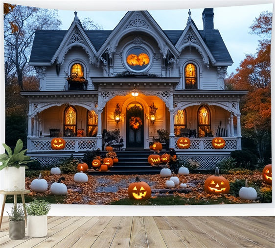 Haunted House Backdrop Pumpkin White Manor Backdrop UK LXX58-17