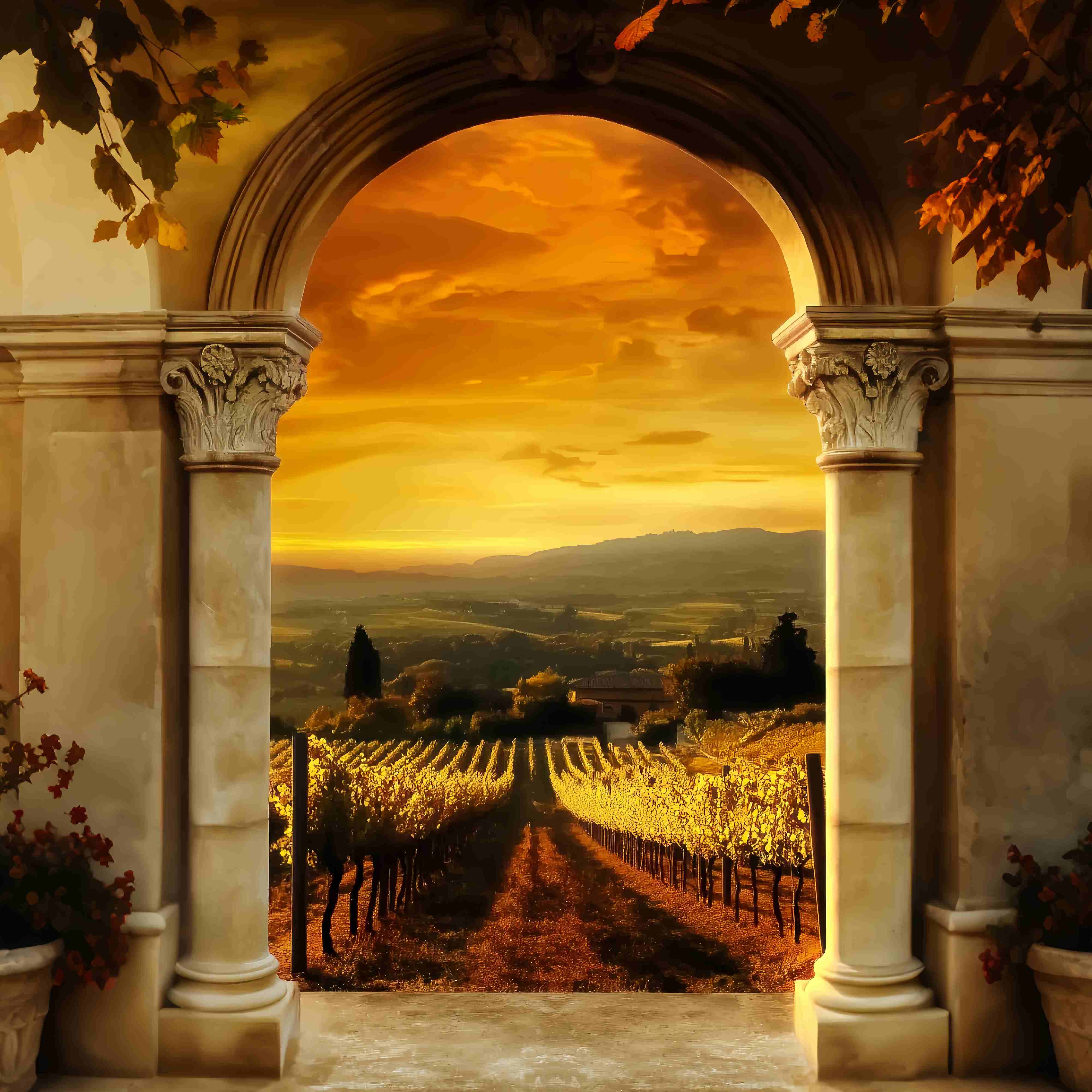 Fall Backdrop Golden Vineyard Archway View Vintage Backdrop UK LXX58-174