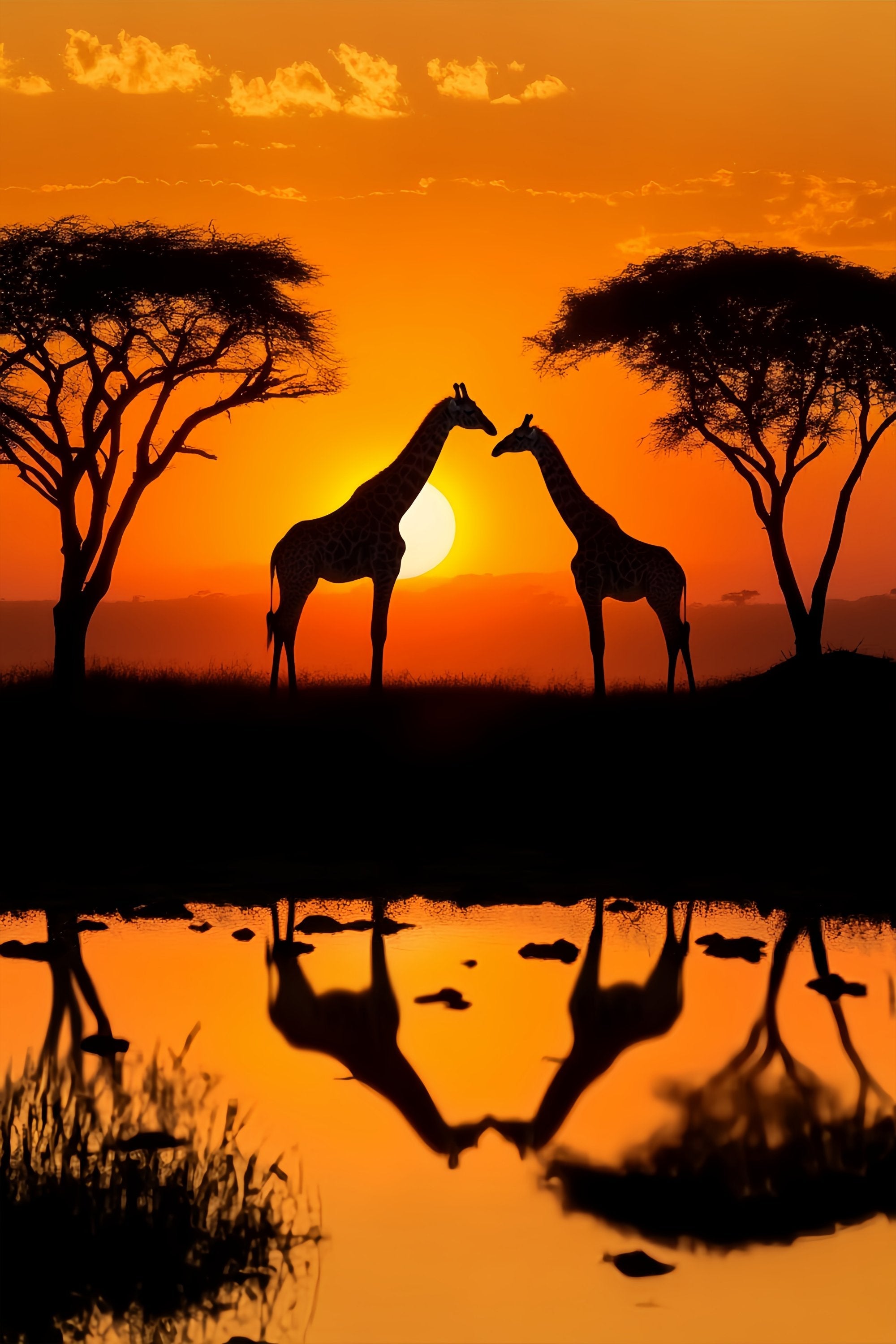Fall Backdrop Ideas Giraffe Sunset Water Reflection Sunset Backdrop UK LXX58-175