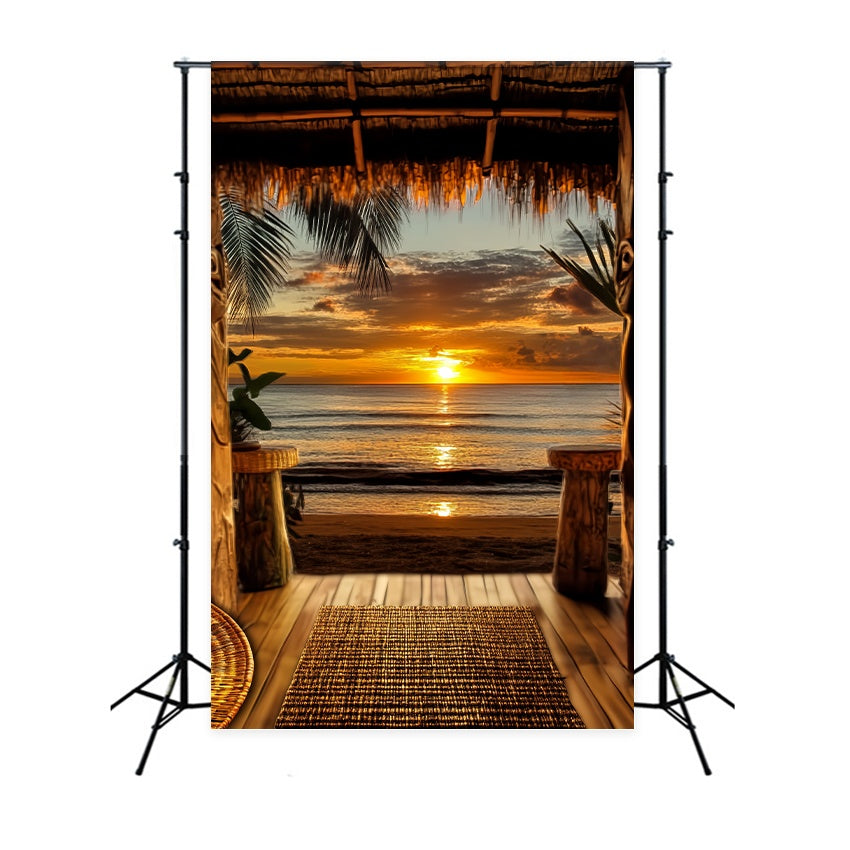 Fall Photo Backdrop Tropical Hut Sunset Horizon Sunset Backdrop UK LXX58-176